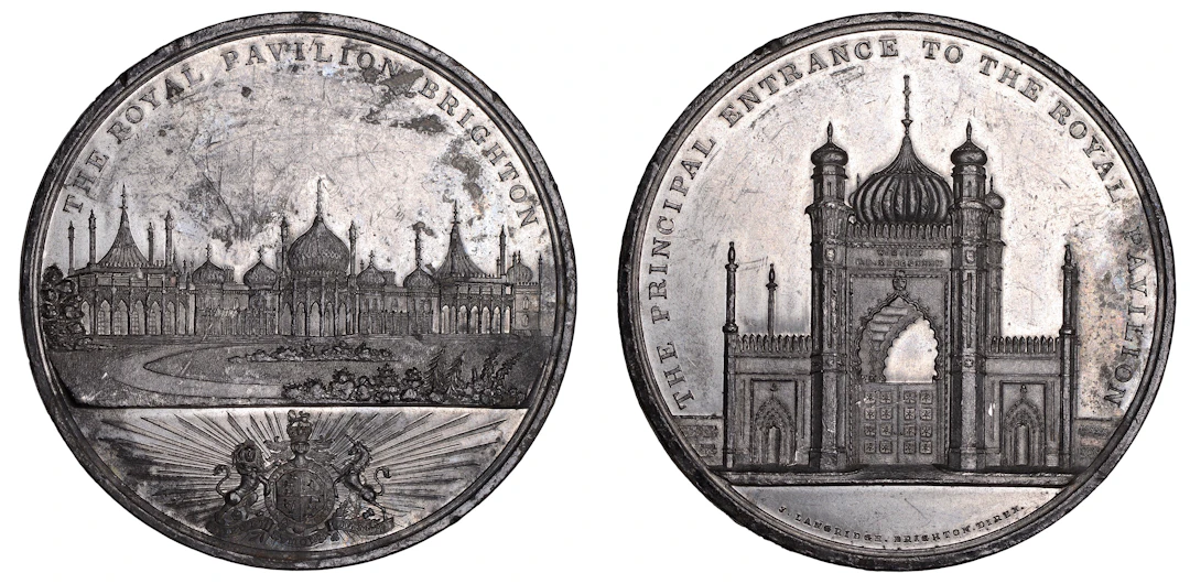 Royal Pavilion, Brighton, 1832, a white metal medal by J. Langridge