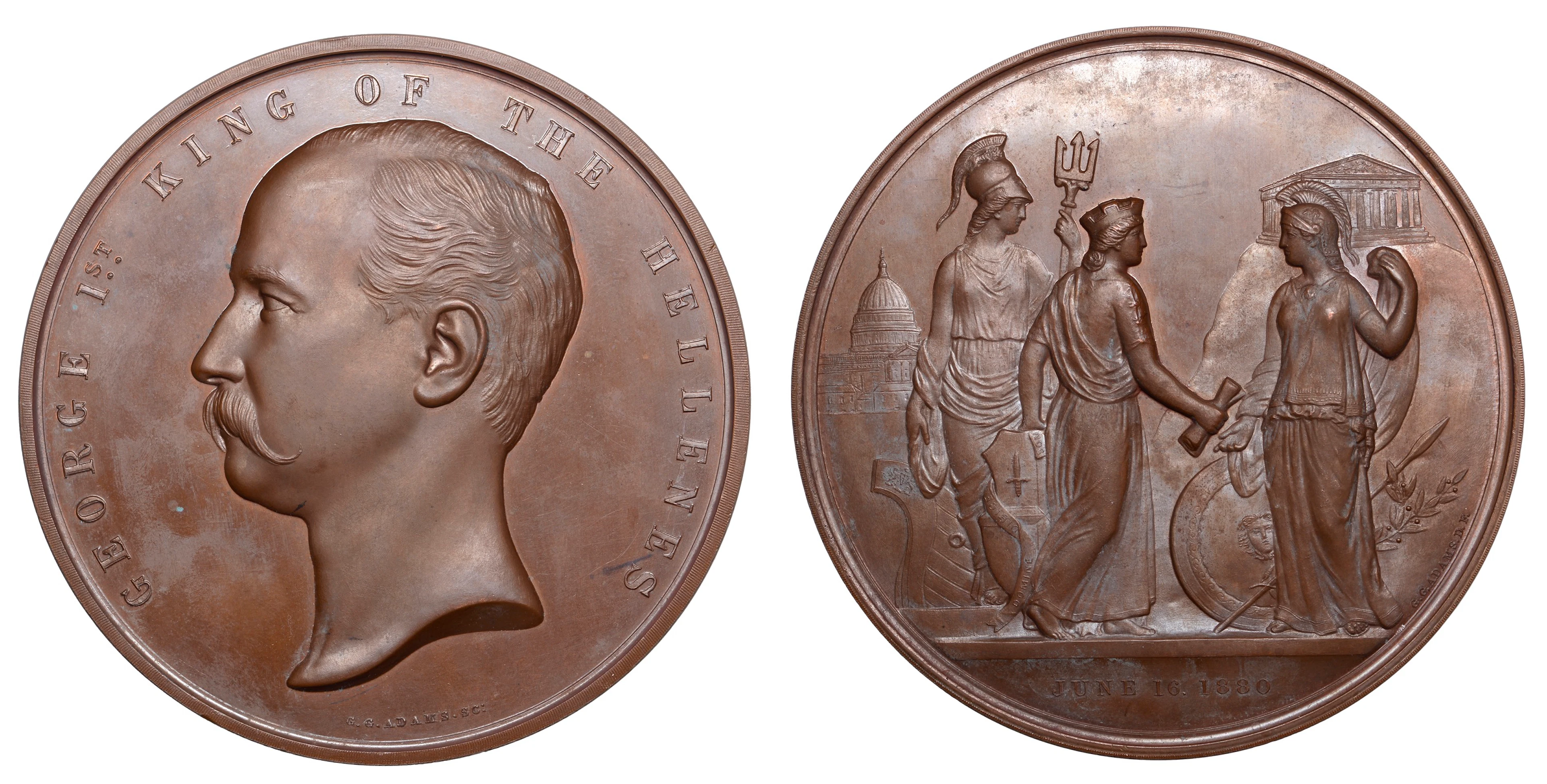 Visit of King George I of Greece to London, 1880, a bronze medal by