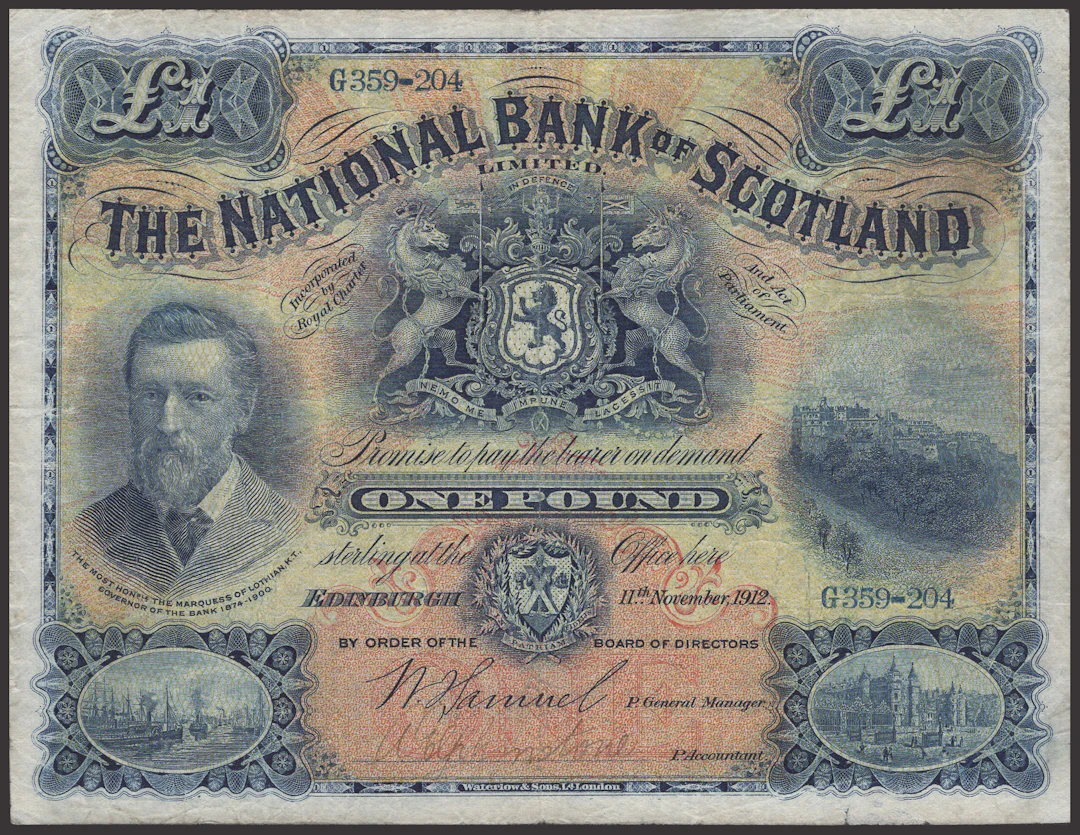 National Bank of Scotland Limited, £1, 11 November 1912, serial number