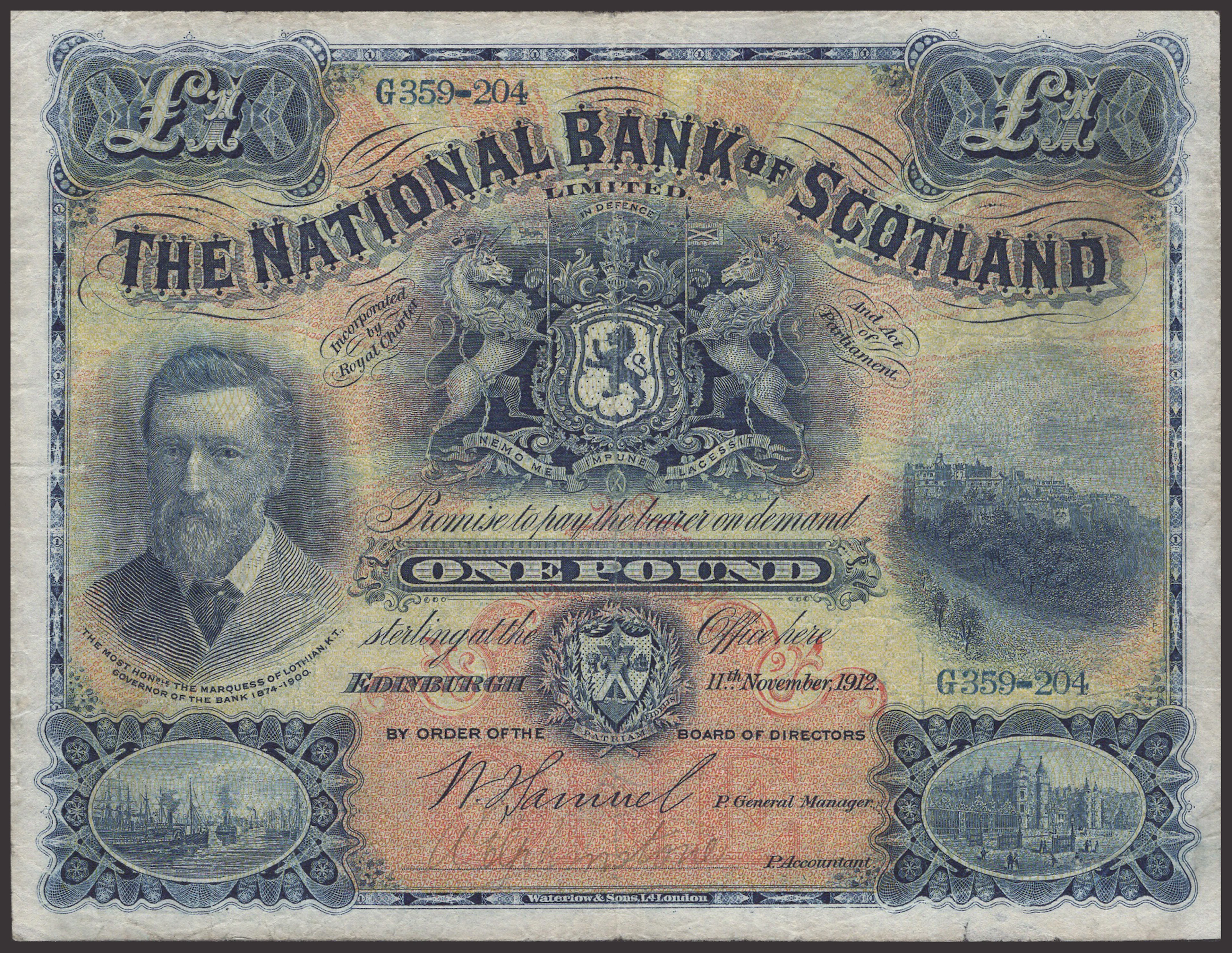 National Bank of Scotland Limited, £1, 11 November 1912, serial number