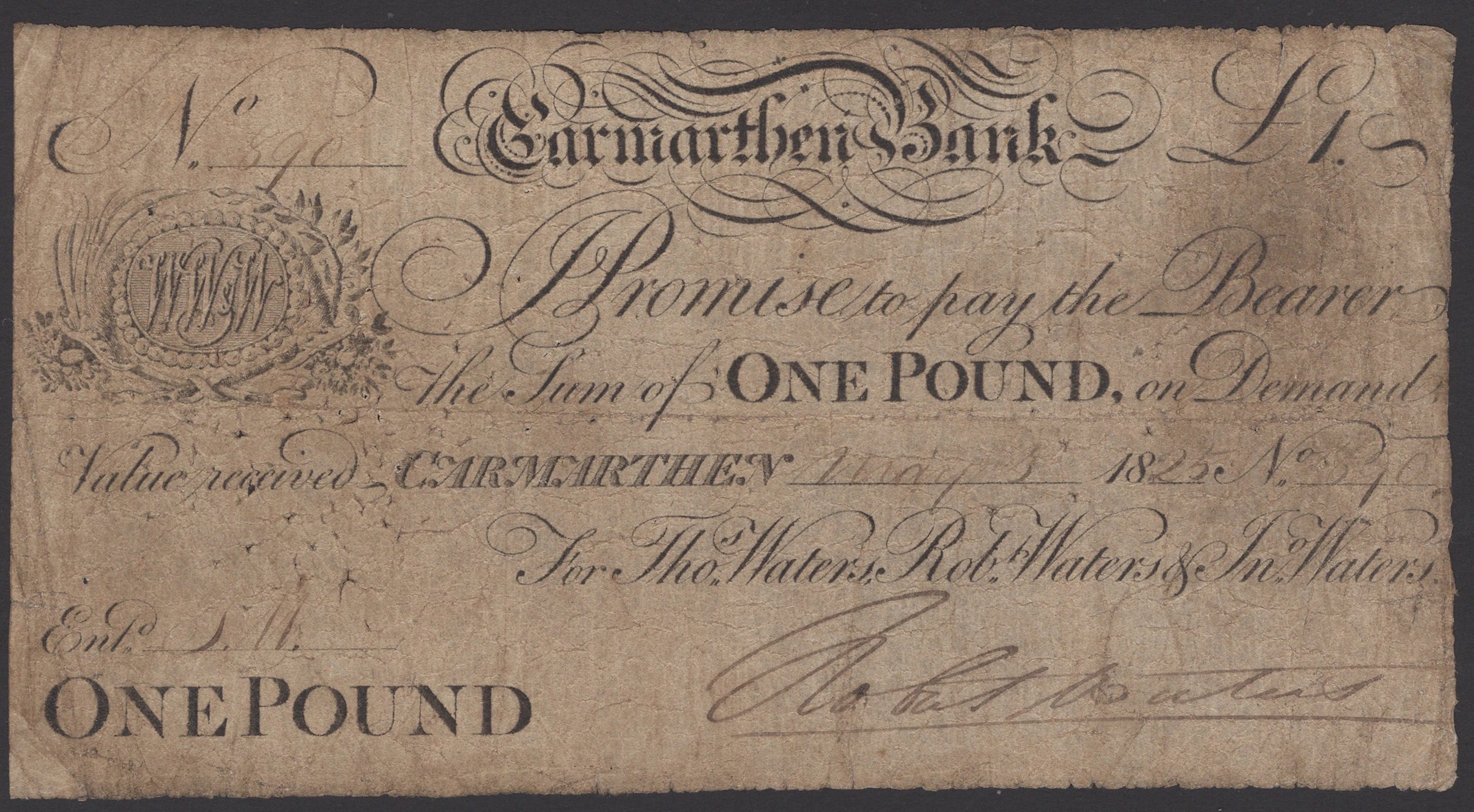 Carmarthen Bank, for Thos Waters, Robt Waters & Jno Waters, £1, 5