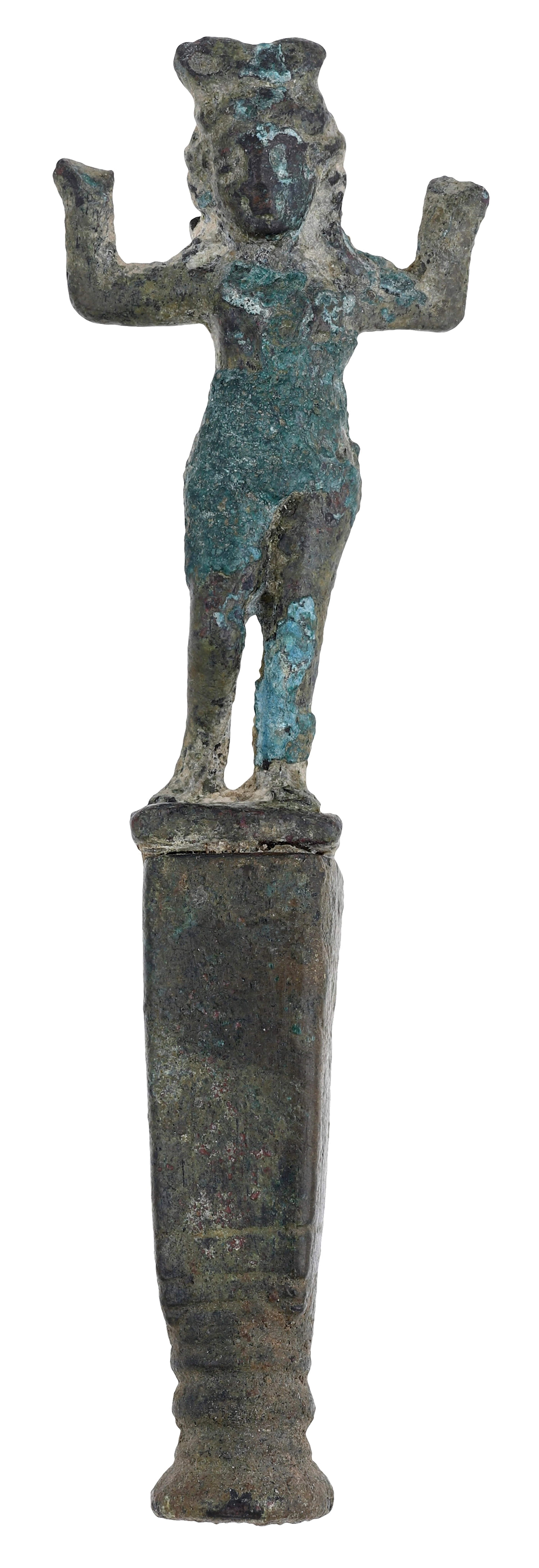 Roman, 2nd century AD, bronze mirror handle, standing nude figure