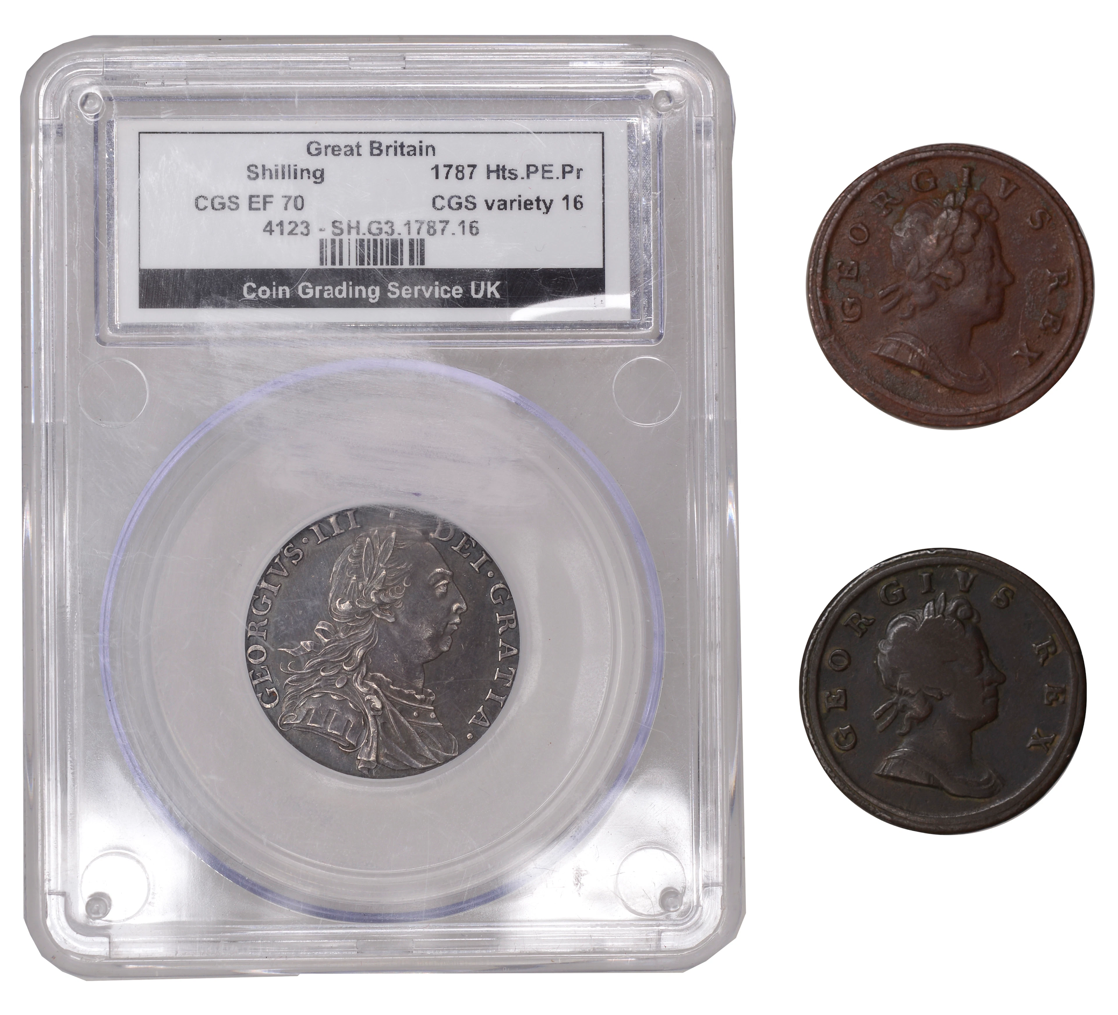 George II, Halfpennies (2), both 1717 (BMC 768; S 3659); George III