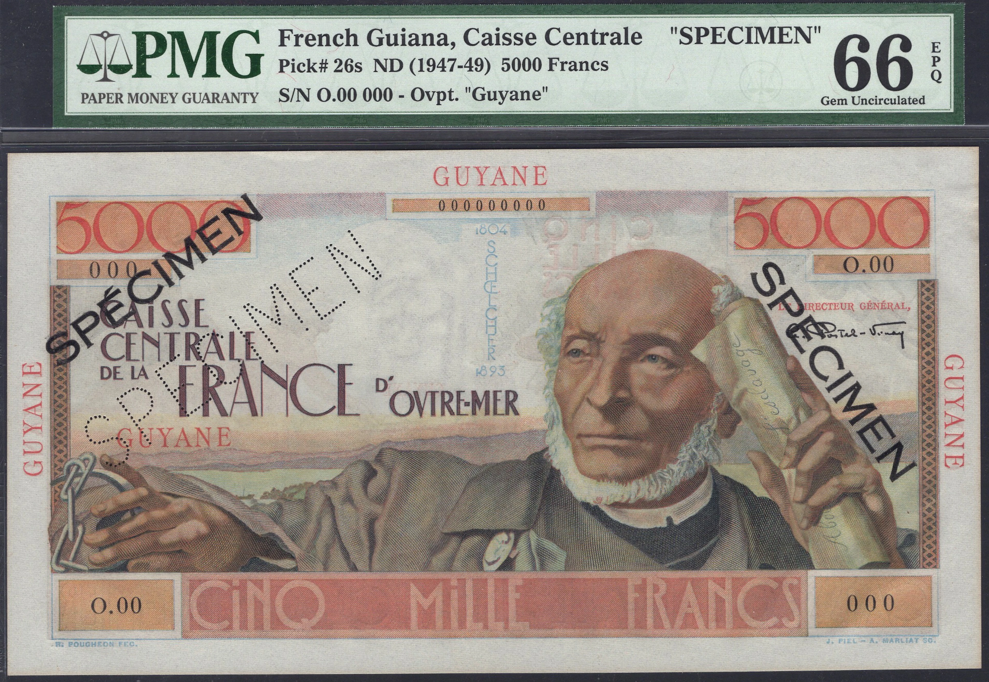 Caisse Centrale de la France d’Outre Mer, French Guiana, specimen