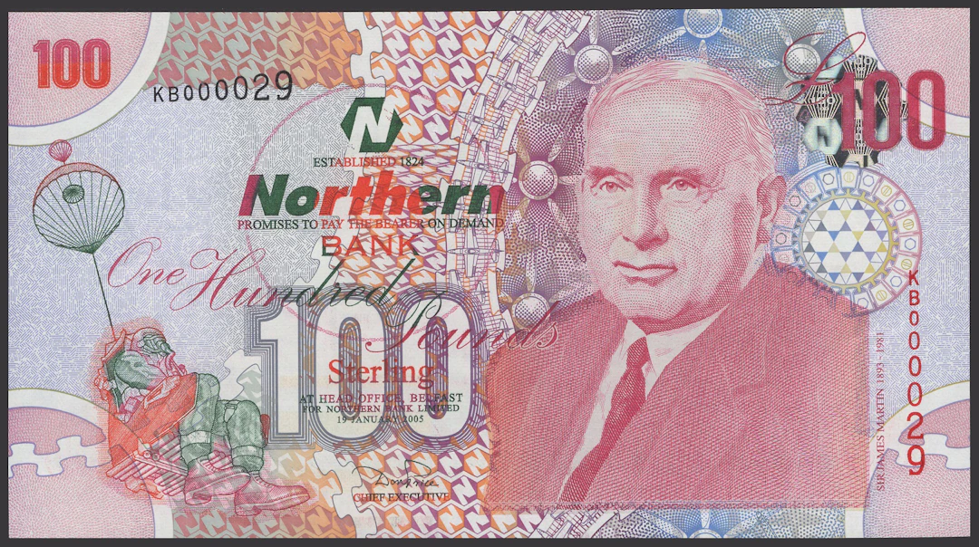 Northern Bank Limited, £100, 19 January 2005, serial number KB000029