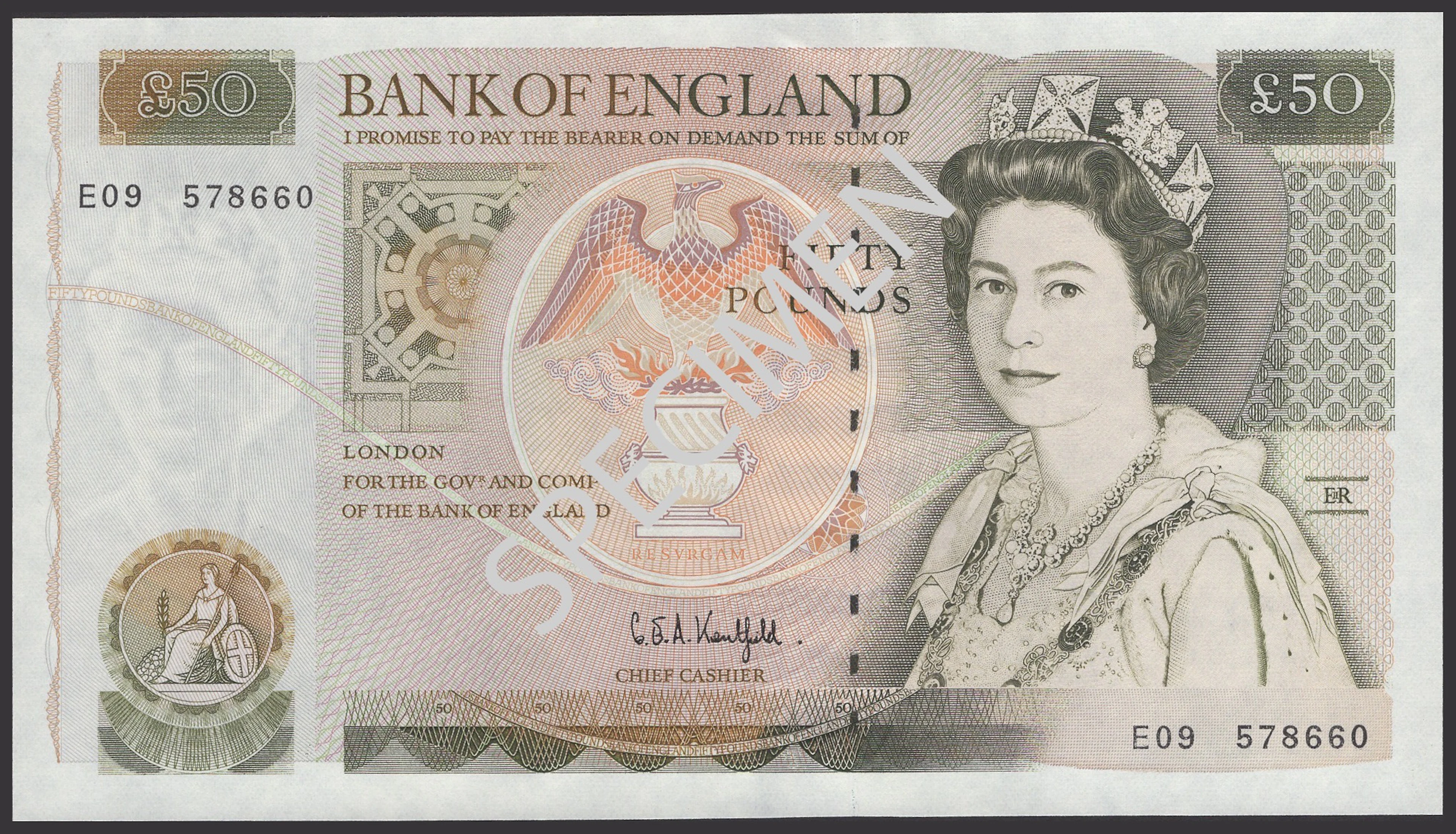 Bank of England, Graham E. A. Kentfield, £50, 25 November 1991, serial