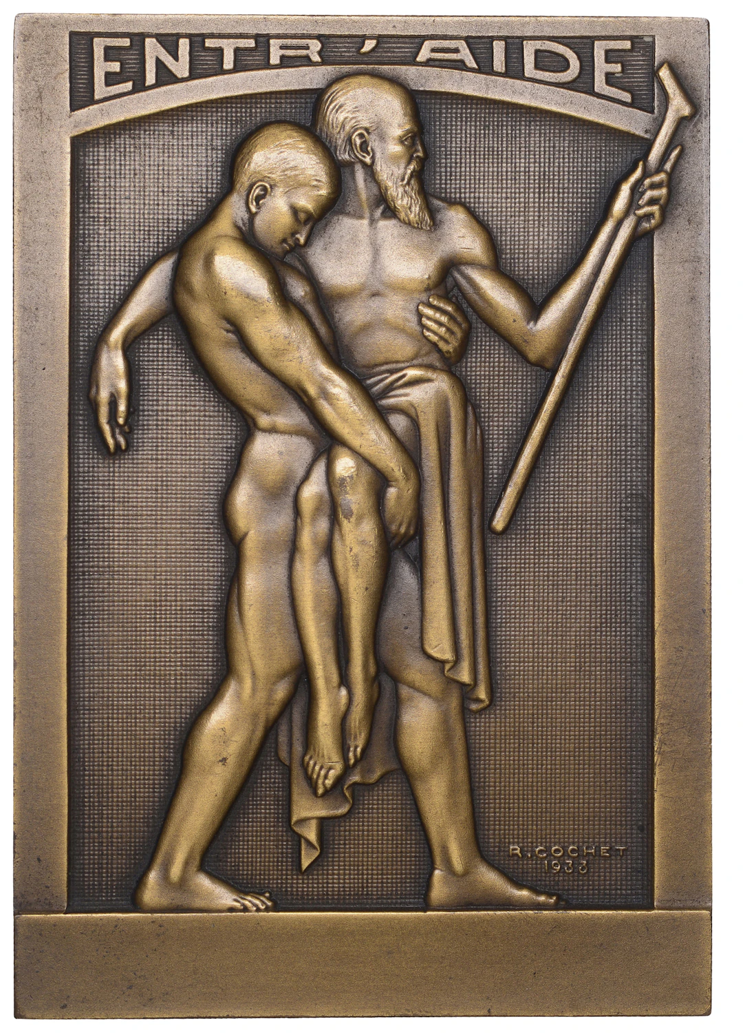 FRANCE, Entr’aide [Mutual Aid], 1933, an Art Déco uniface bronze plaque