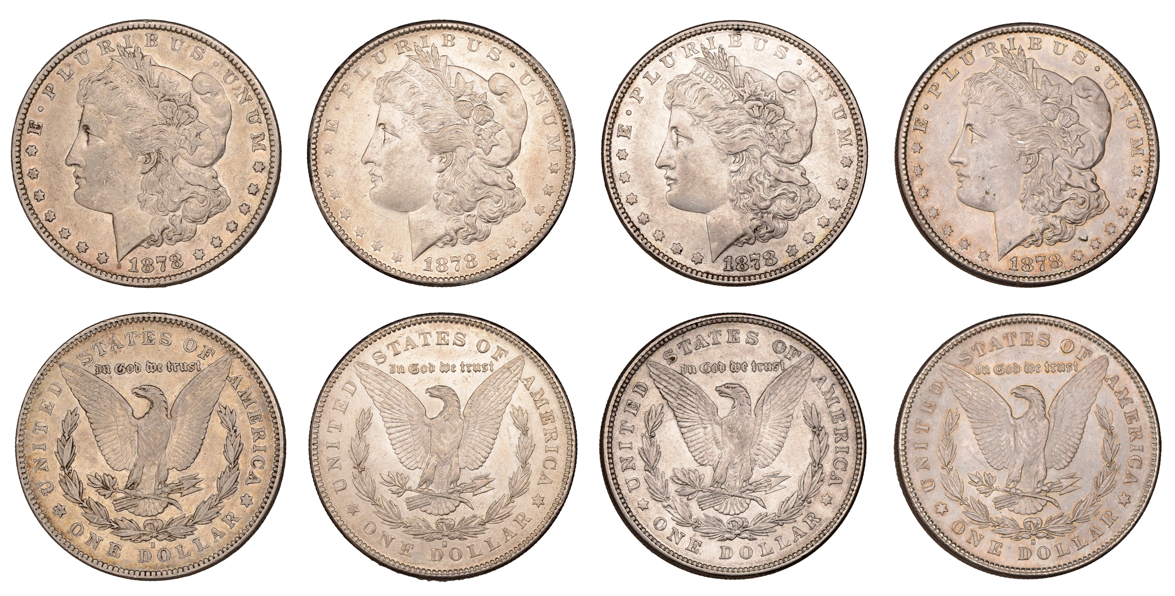 United States of America, Dollars (4), 1878, 1878s (3) (KM 110) [4].