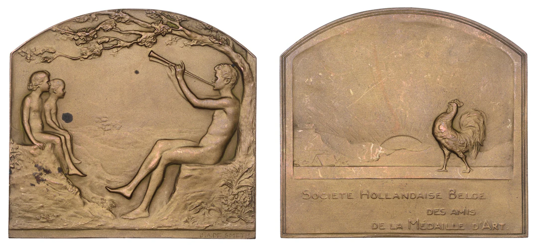BELGIUM, La Musique, 1911, a light bronze plaque by L.A. de Smeth