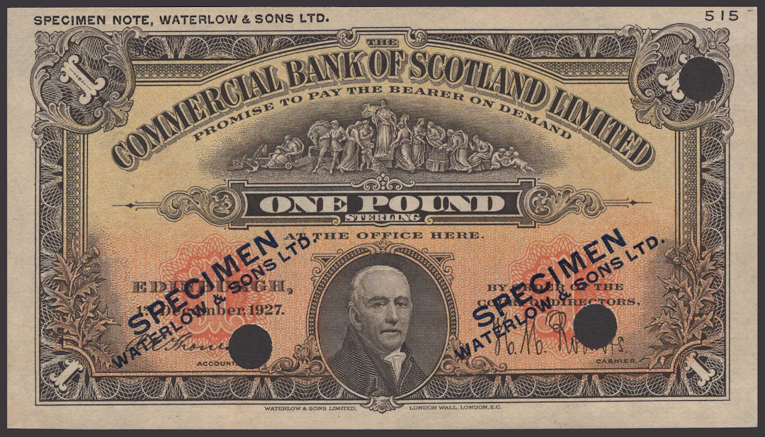 Commercial Bank of Scotland Limited, colour trial £1, 1 December 1927