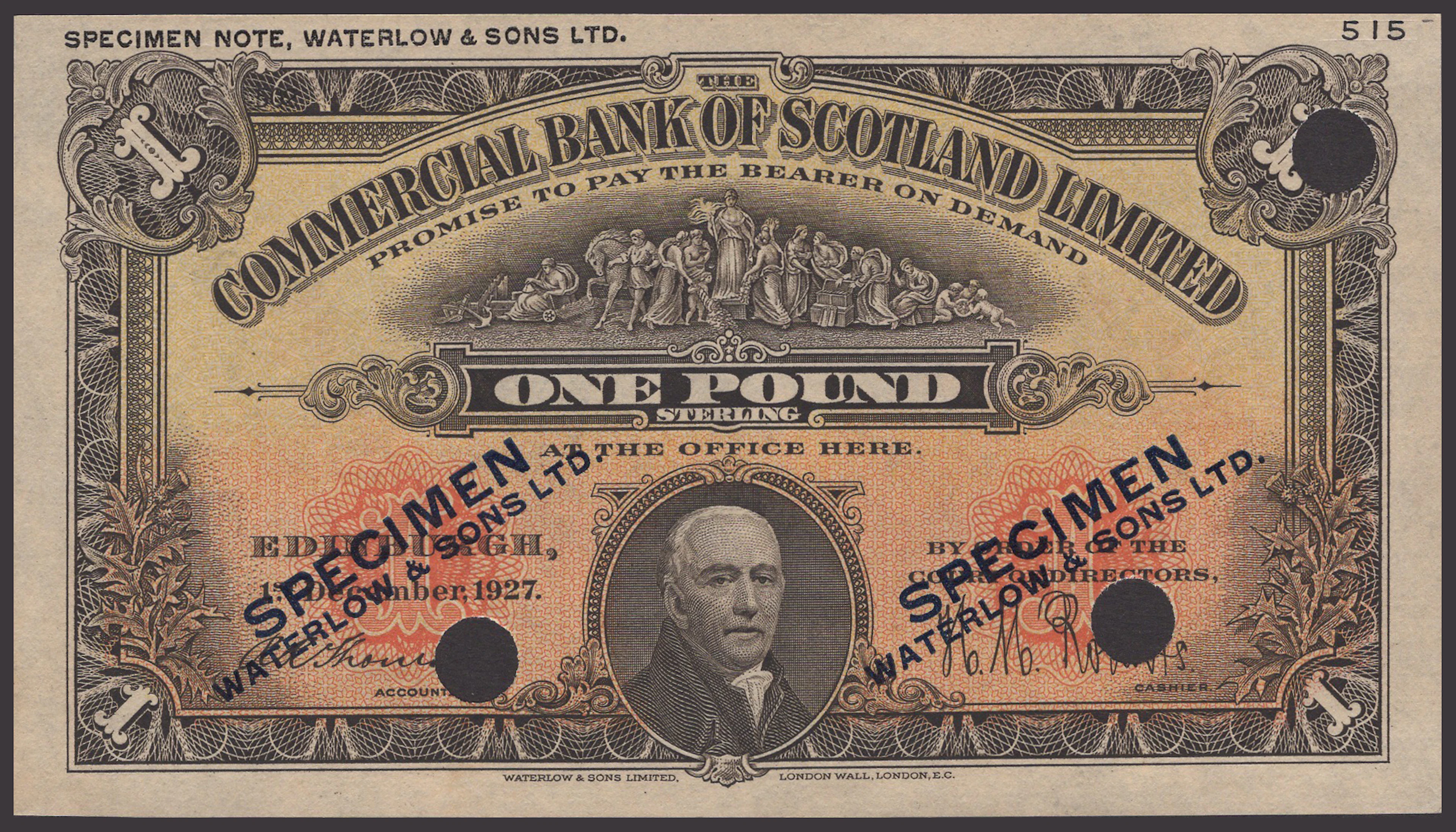 Commercial Bank of Scotland Limited, colour trial £1, 1 December 1927