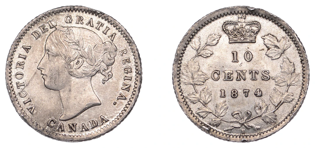 Canada, Victoria, 10 Cents, 1874h, Heaton mint (KM 3). Some edge knocks
