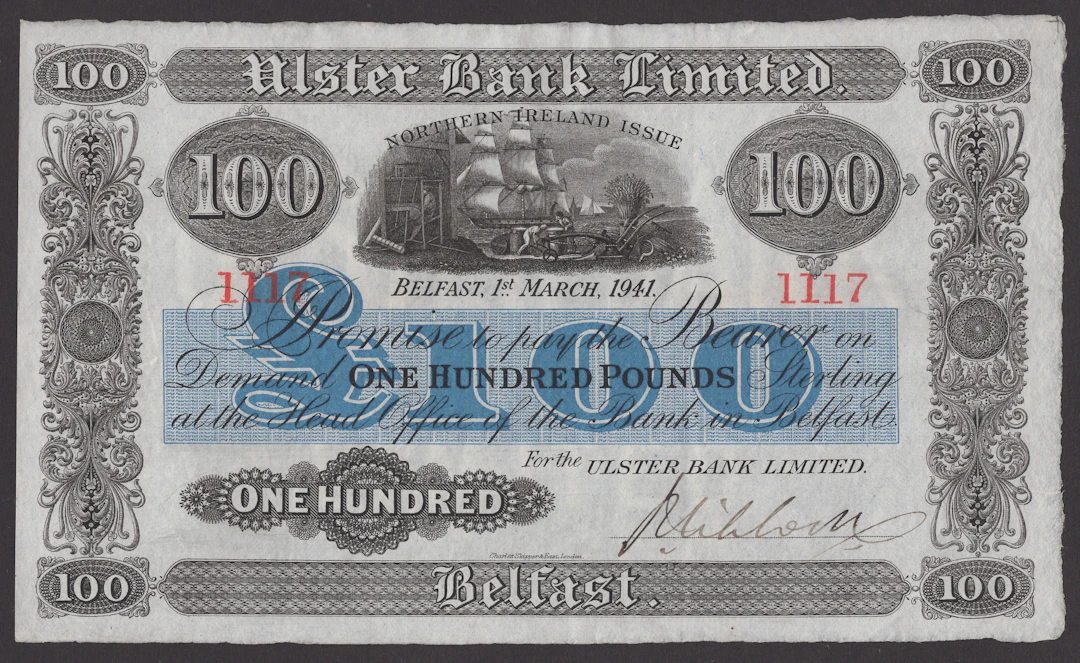 Ulster Bank Limited, £100, 1 March 1941, serial number 1117, manuscript