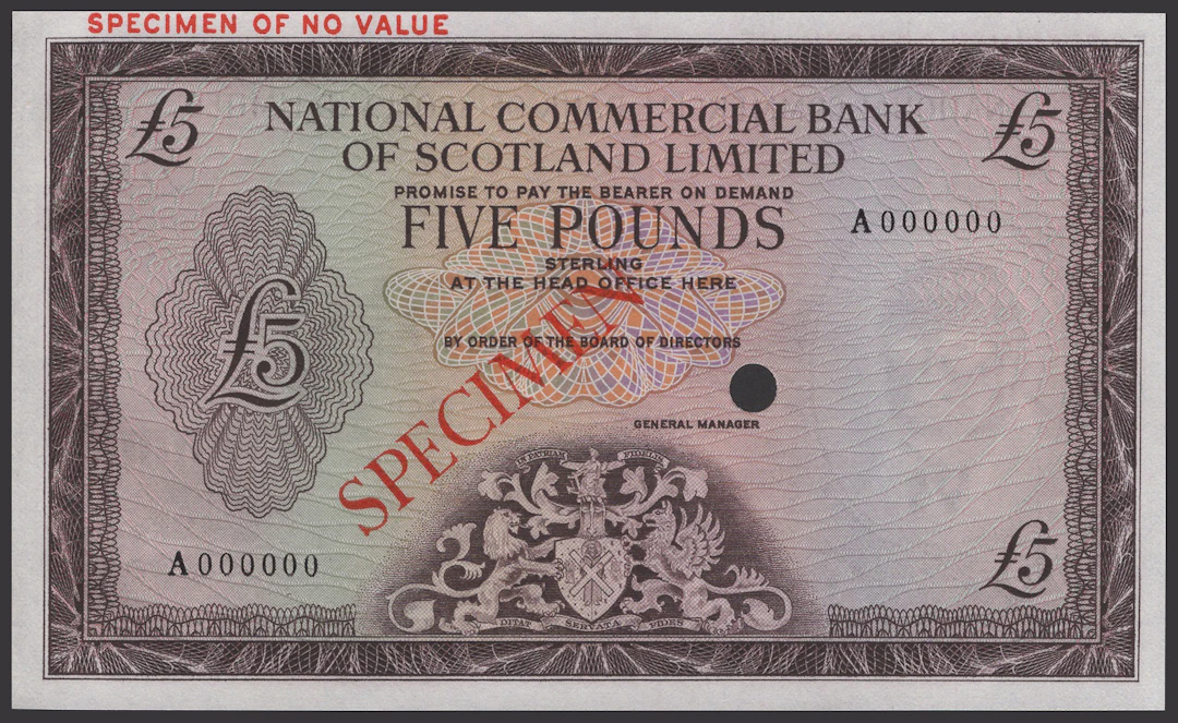 National Commercial Bank of Scotland Limited, colour trial £5, ND