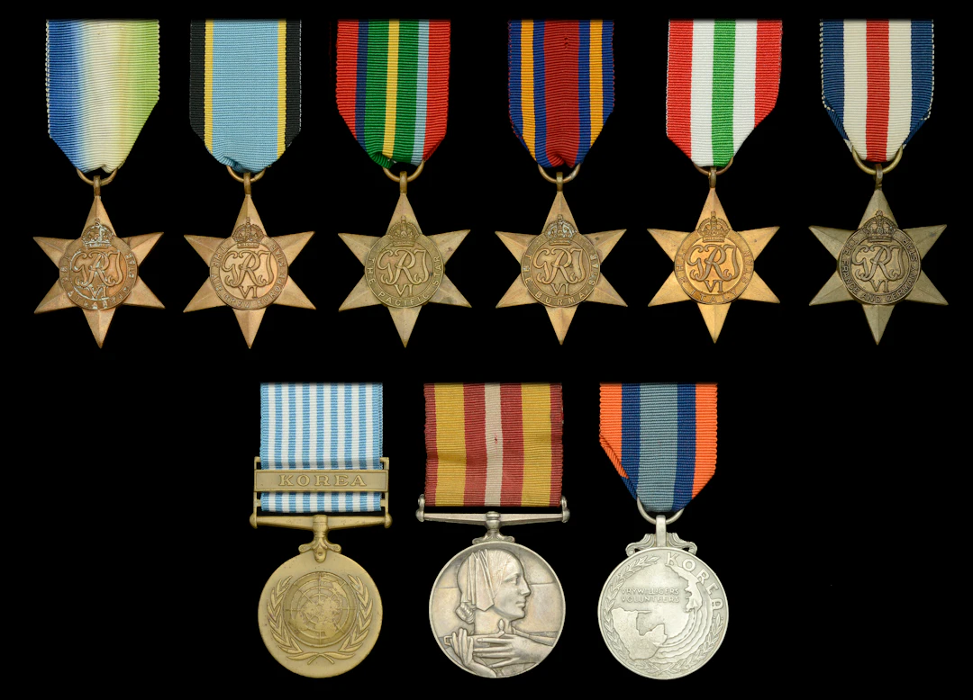 Atlantic Star; Air Crew Europe Star; Pacific Star; Burma Star; Italy