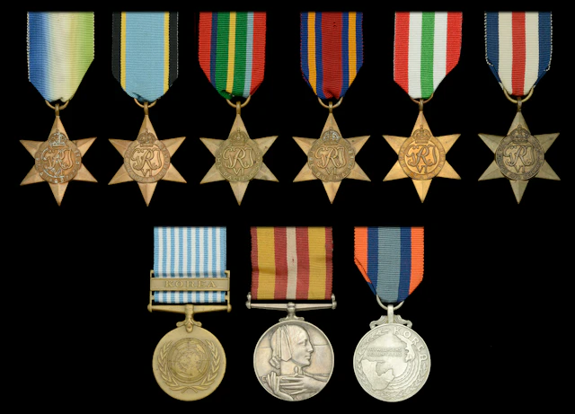Atlantic Star; Air Crew Europe Star; Pacific Star; Burma Star; Italy