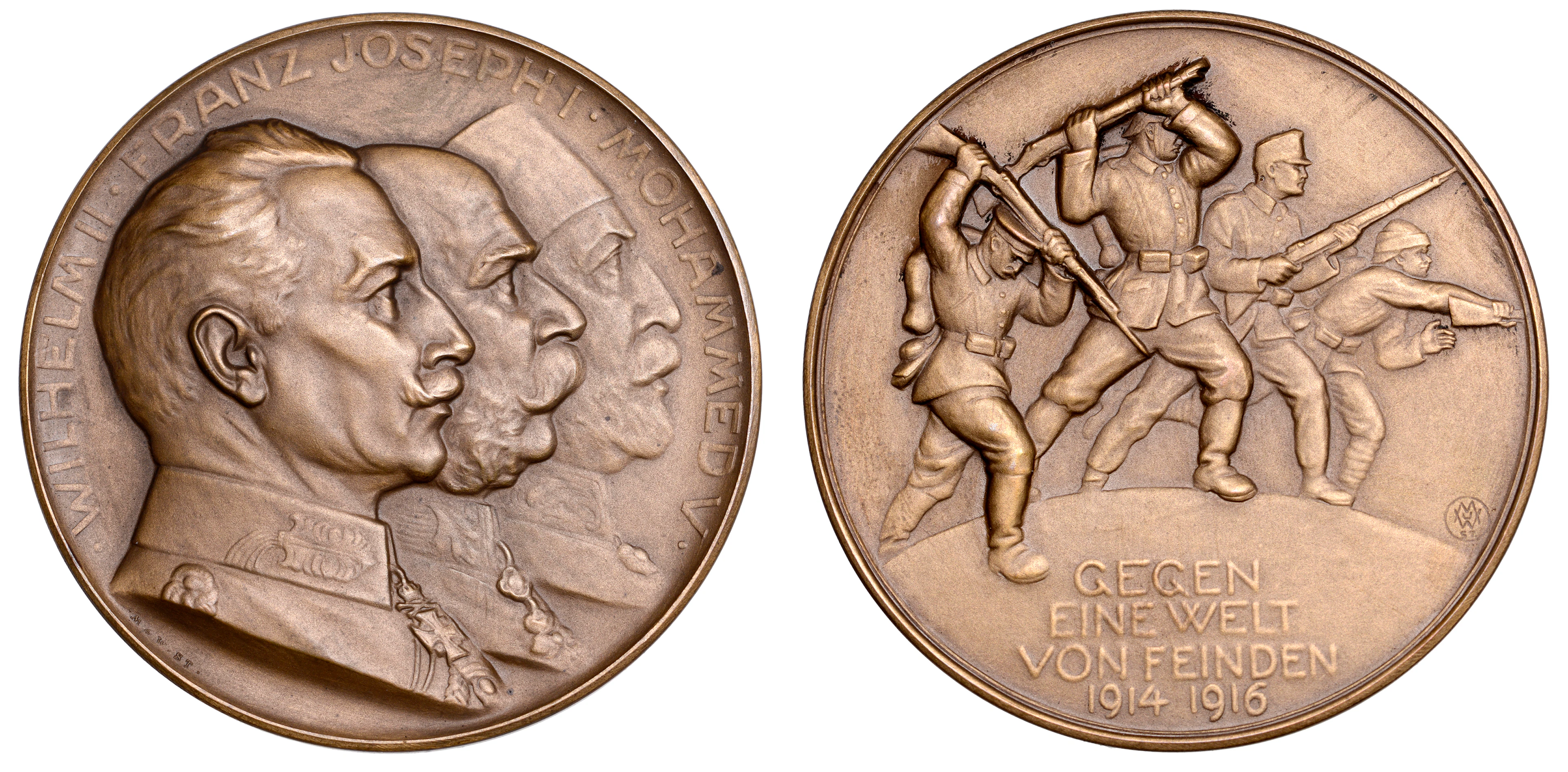 Germany, The Quadruple Alliance, 1916, a bronze medal by Mayer, busts