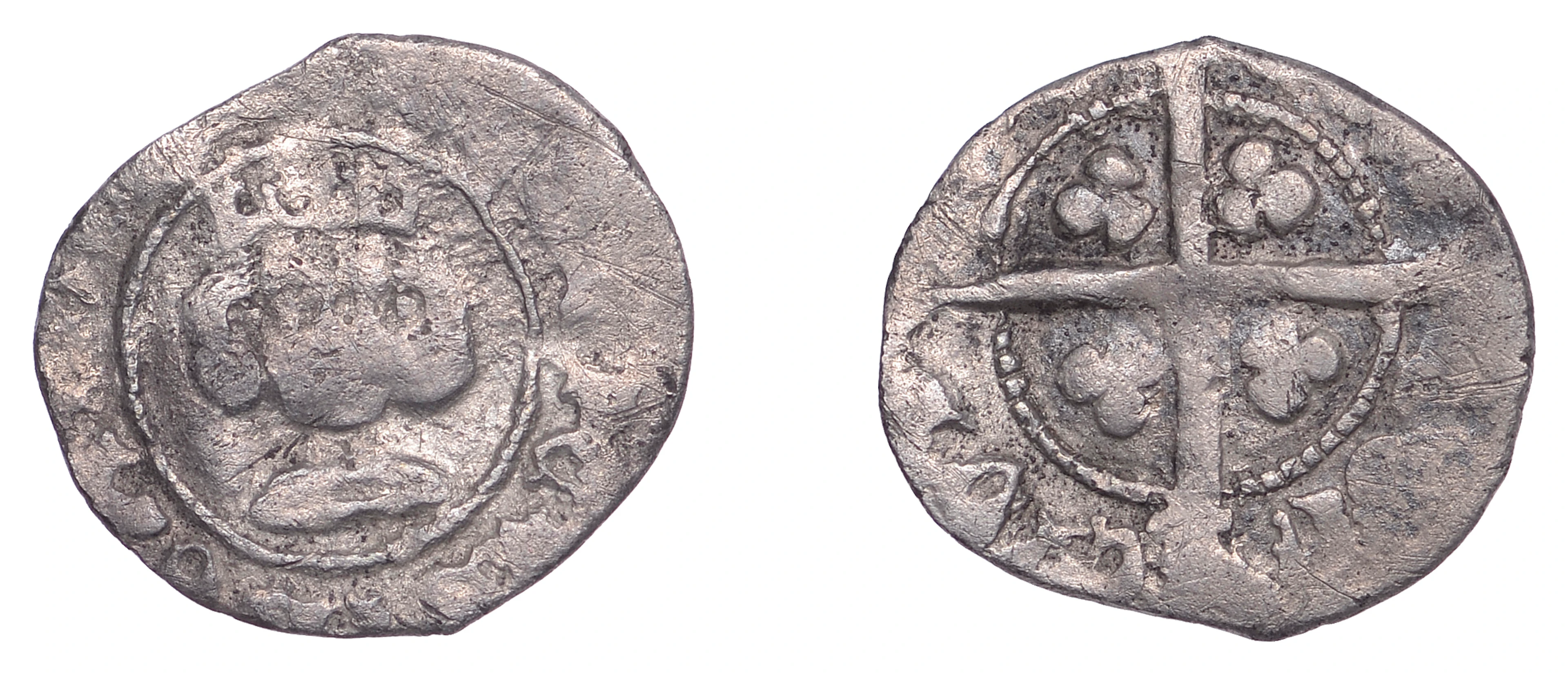 Henry IV, Heavy coinage, Halfpenny, Type 2, reads [––]icvs rex[--]