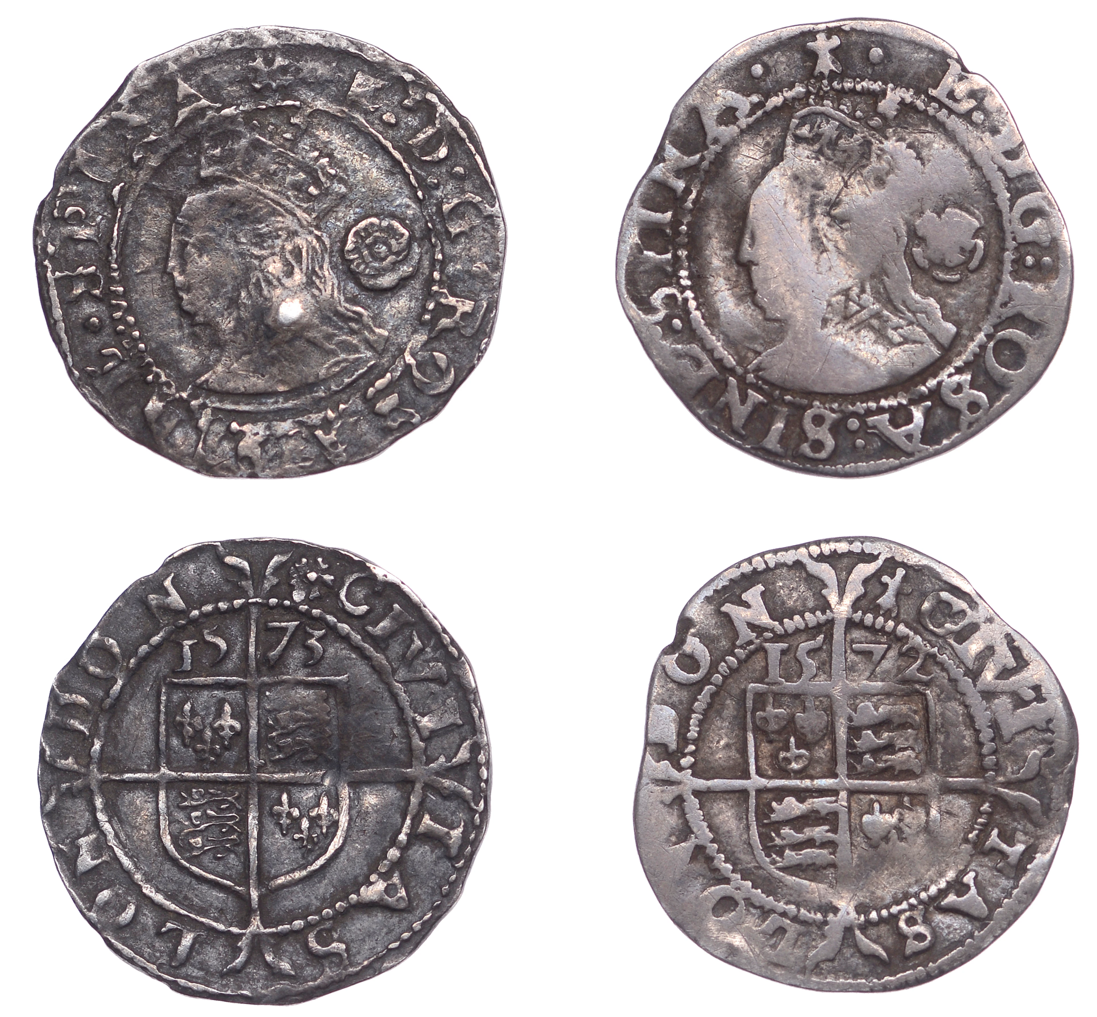 Elizabeth I, Fourth issue, Threehalfpence (2), 1572/2 inverted, mm.