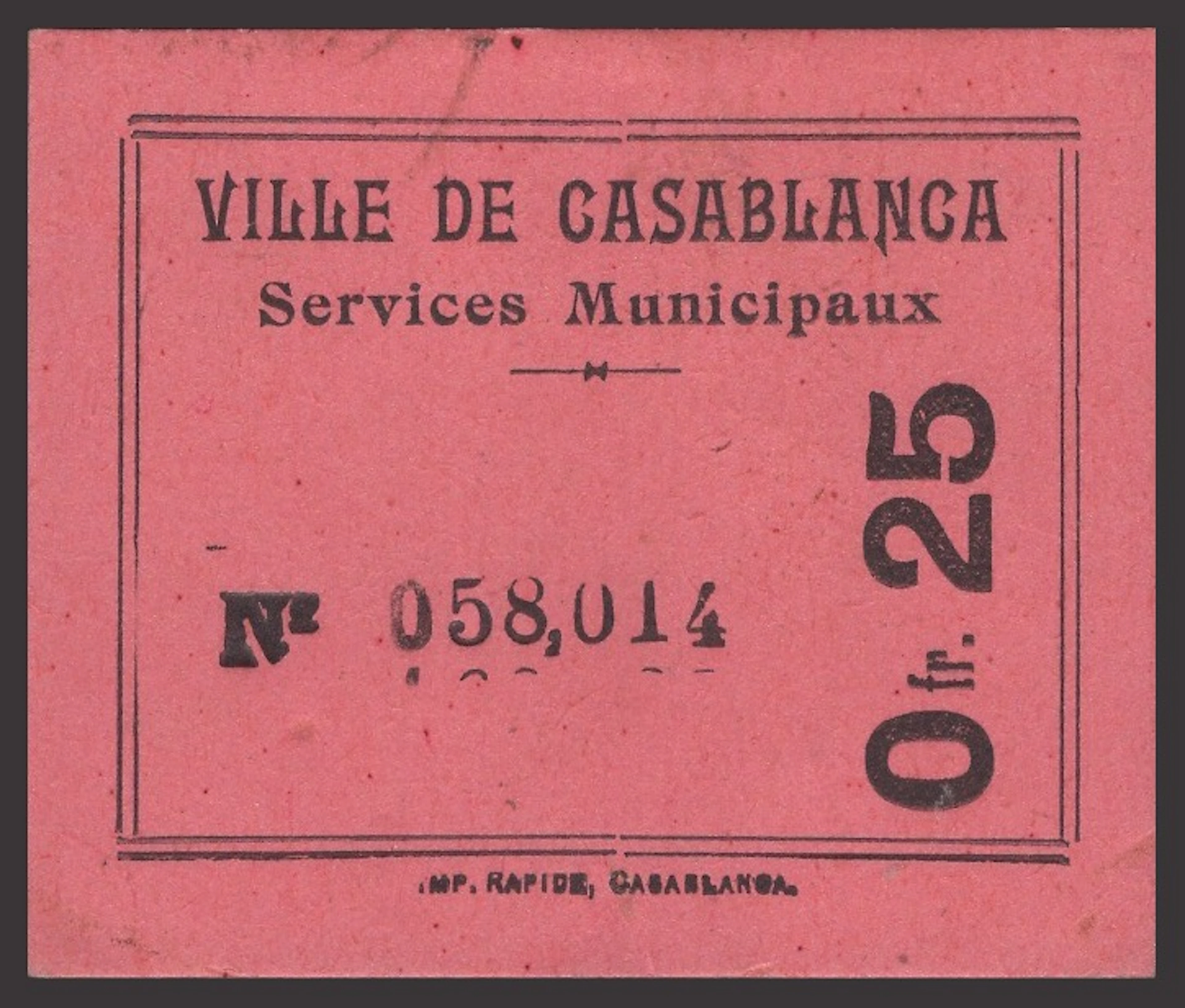 Services Municipaux, Casablanca, Morocco, 25 Centimes, ND (1919)