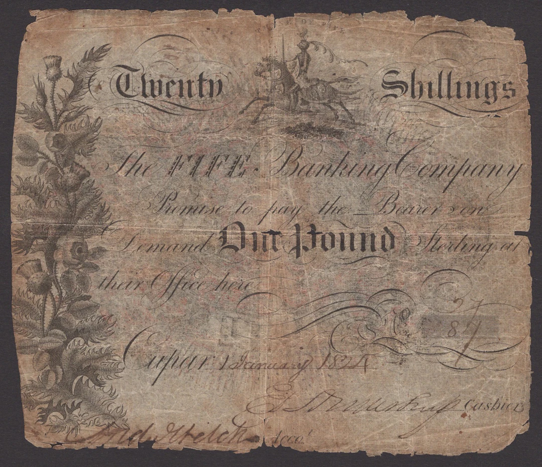 Fife Banking Company, £1, Cupar, 1 January 1824, serial number 27/87