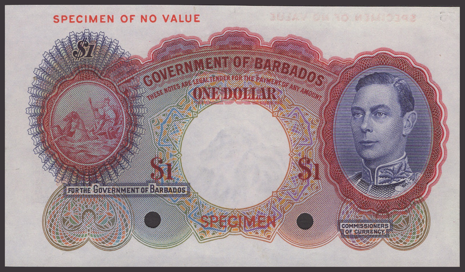 Government of Barbados, colour trial $1, ND (1938), without signatures