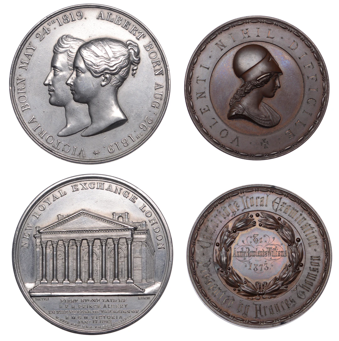 The Royal Exchange, 1842, a tin medal by Davis, conjoined busts of