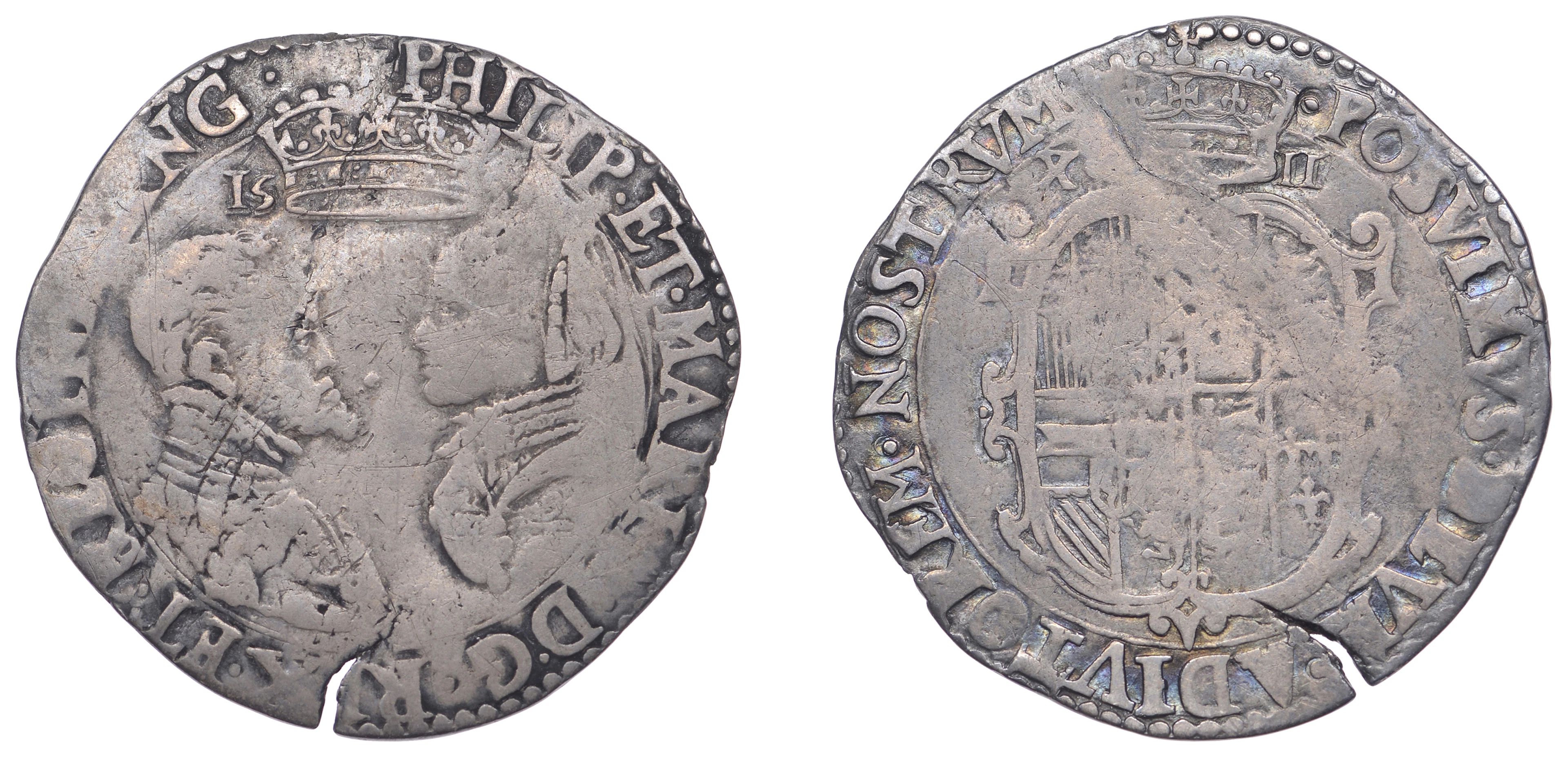 Philip and Mary, Shilling, 1555, English titles, legend reads regina