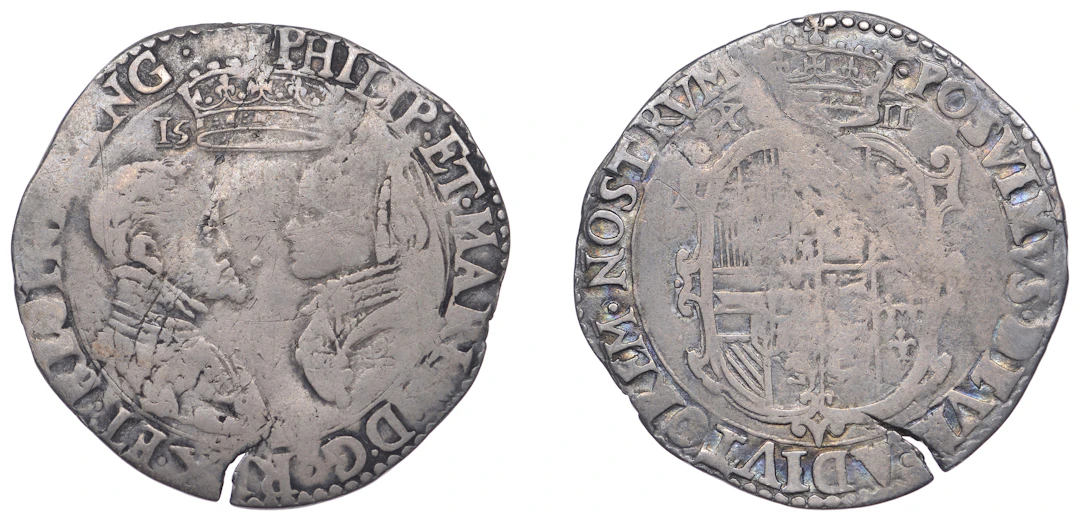 Philip and Mary, Shilling, 1555, English titles, legend reads regina