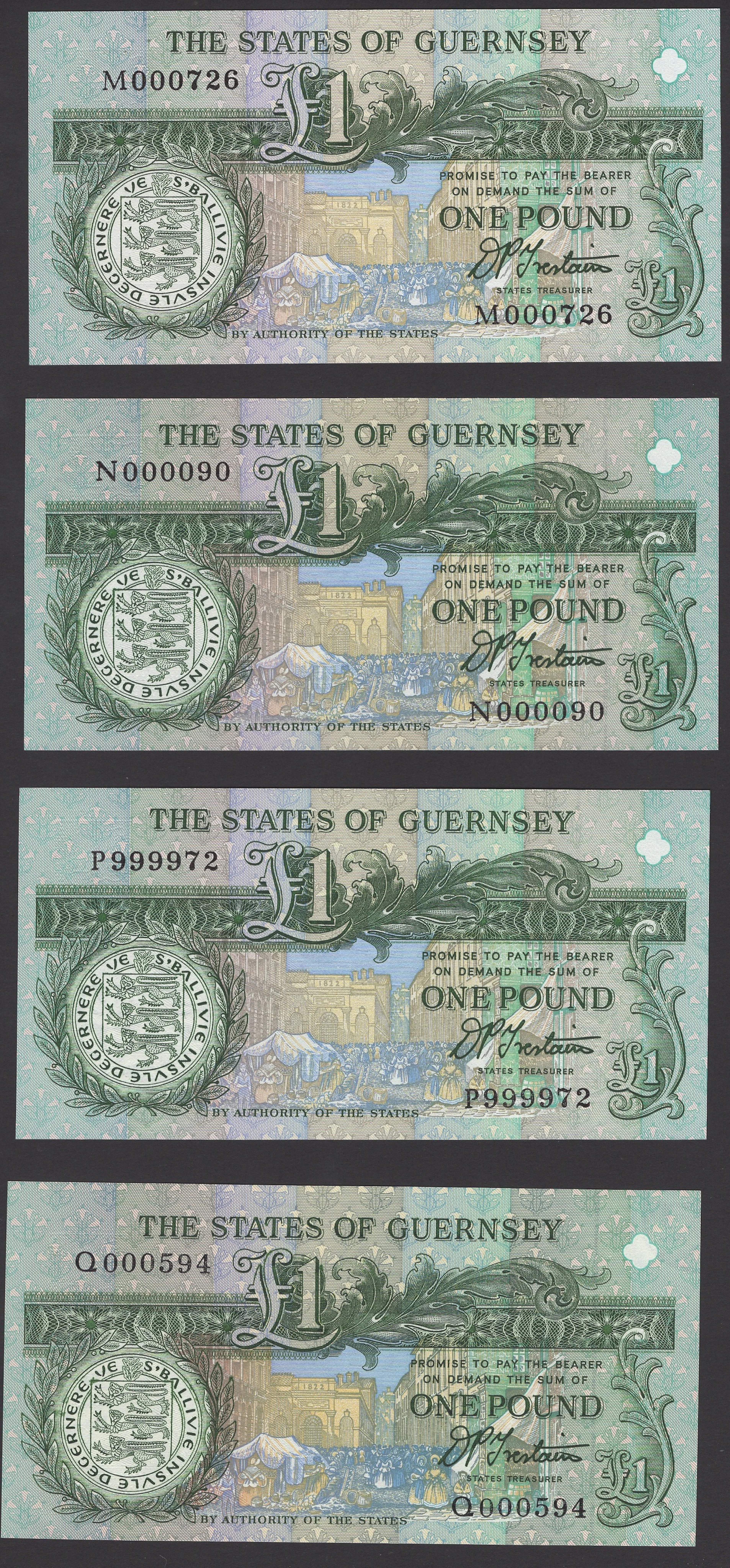 States of Guernsey, £1 (7), ND (1993), serial numbers M000726, N000090
