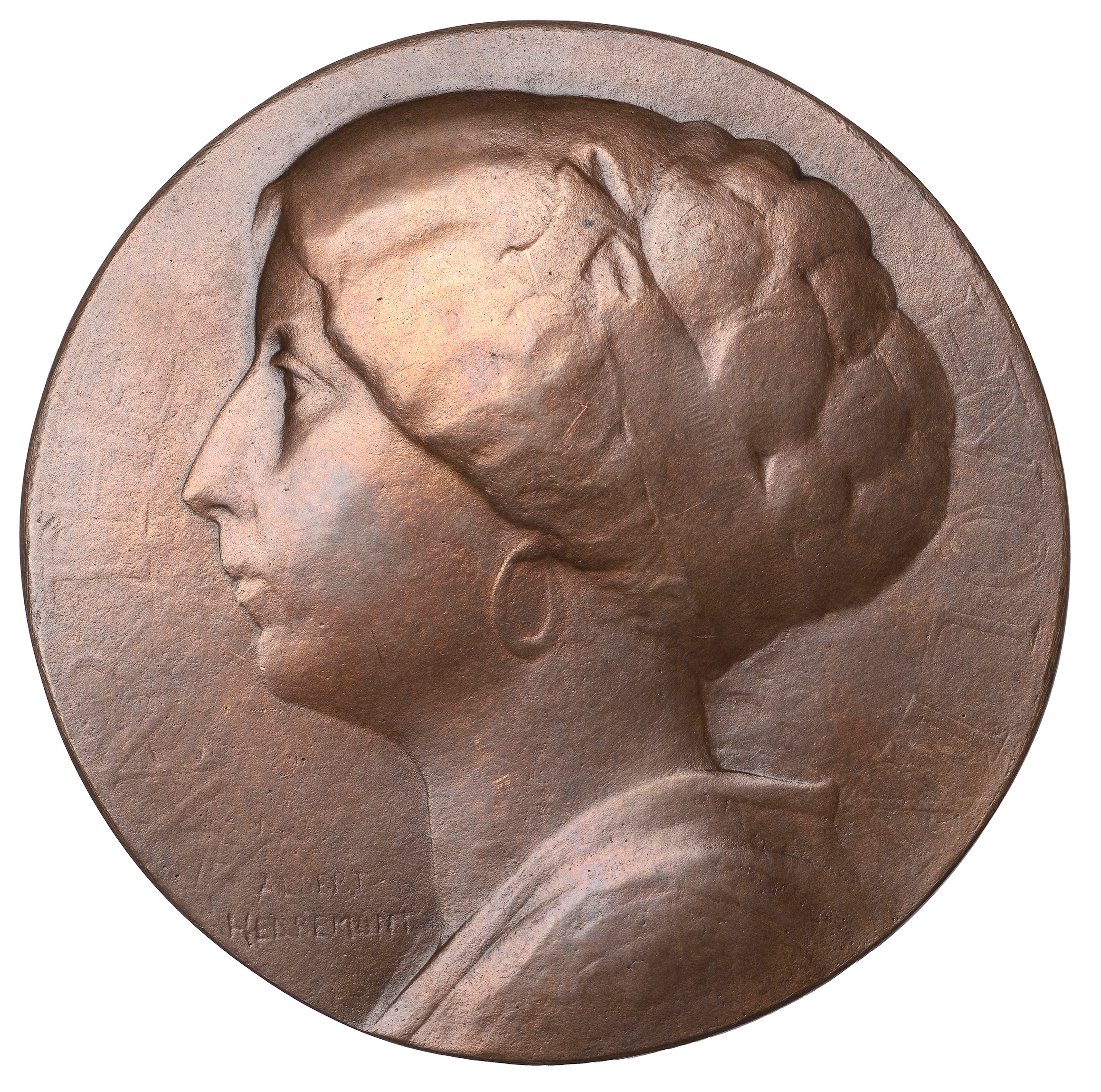 FRANCE, Marthe Hyolin, c. 1904, a uniface cast bronze medal by A.-A.
