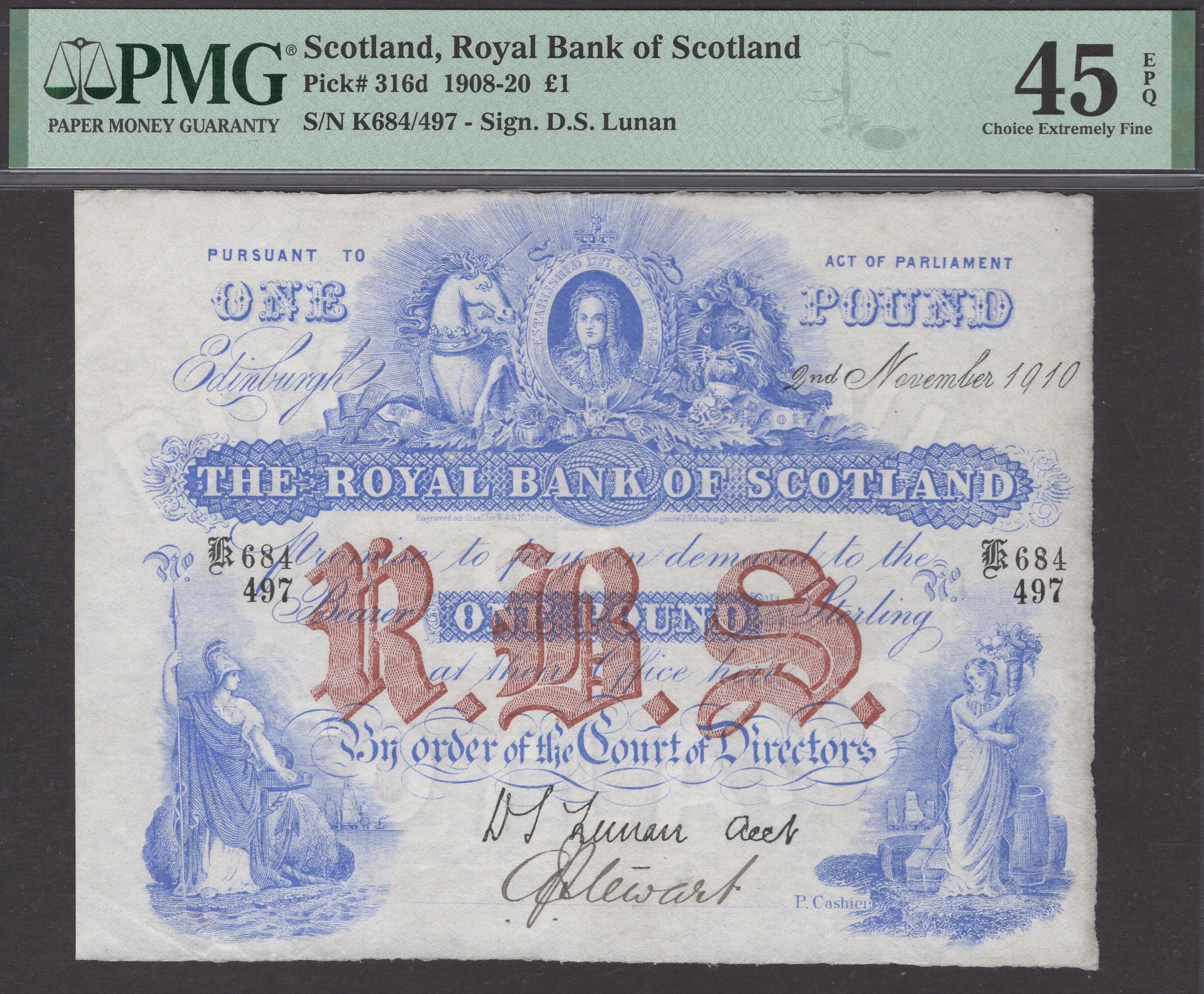 Royal Bank of Scotland, £1, 2 November 1910, serial number K 684/497
