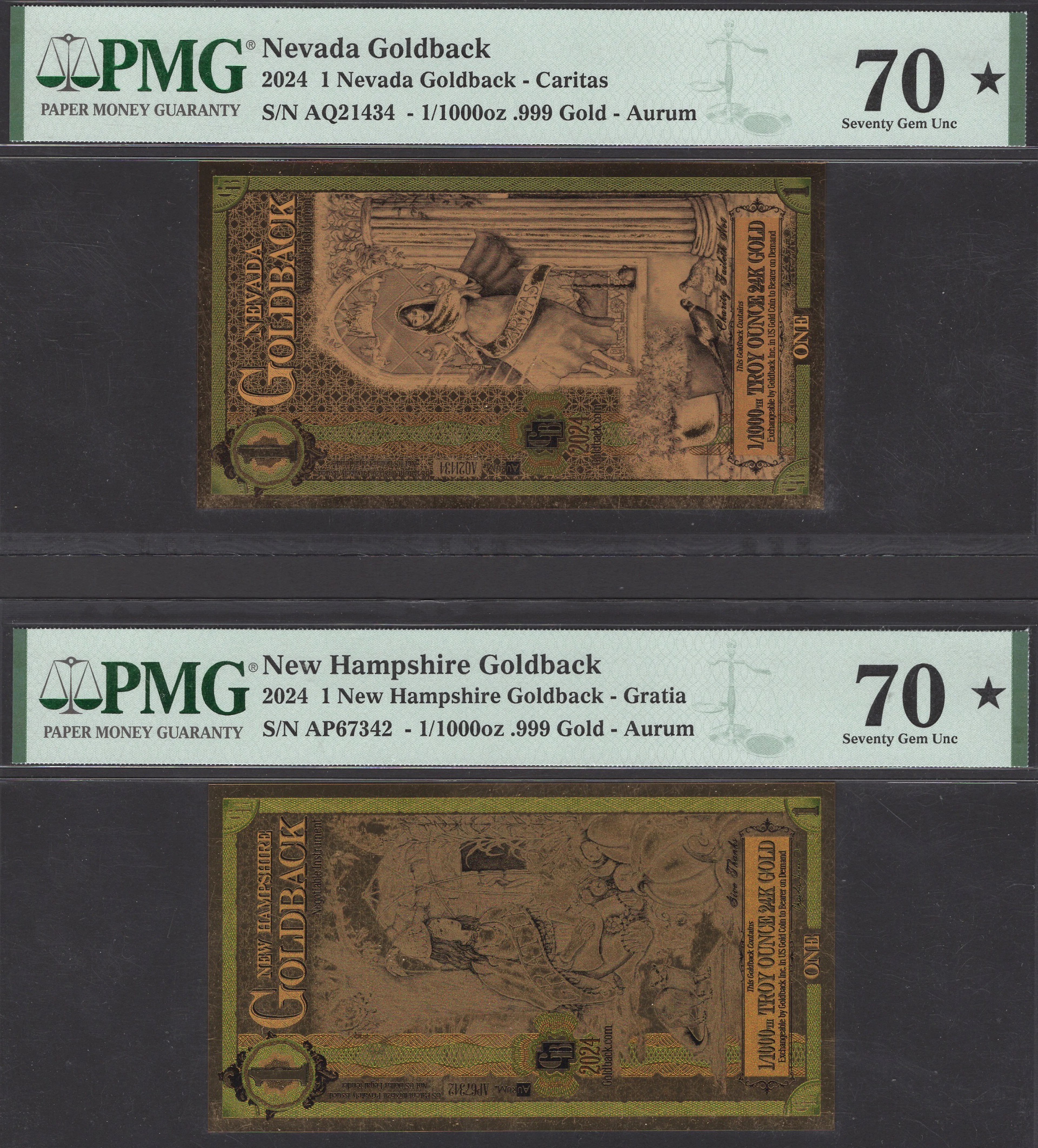 A small set of Goldbacks from several US states, including 1 Nevada