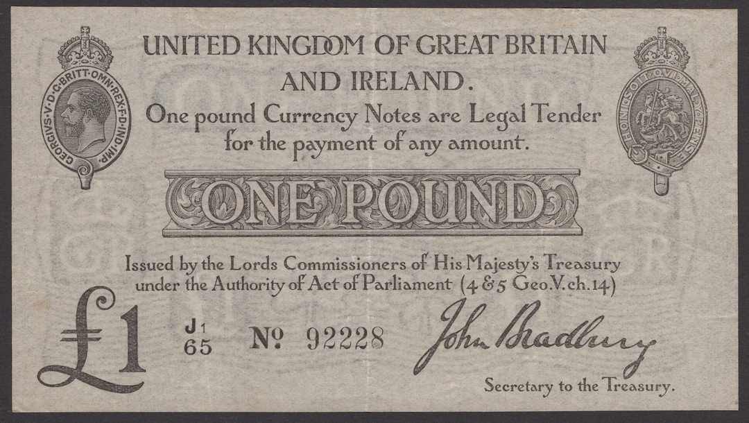 Treasury Series, John Bradbury, £1, 23 October 1914, serial number