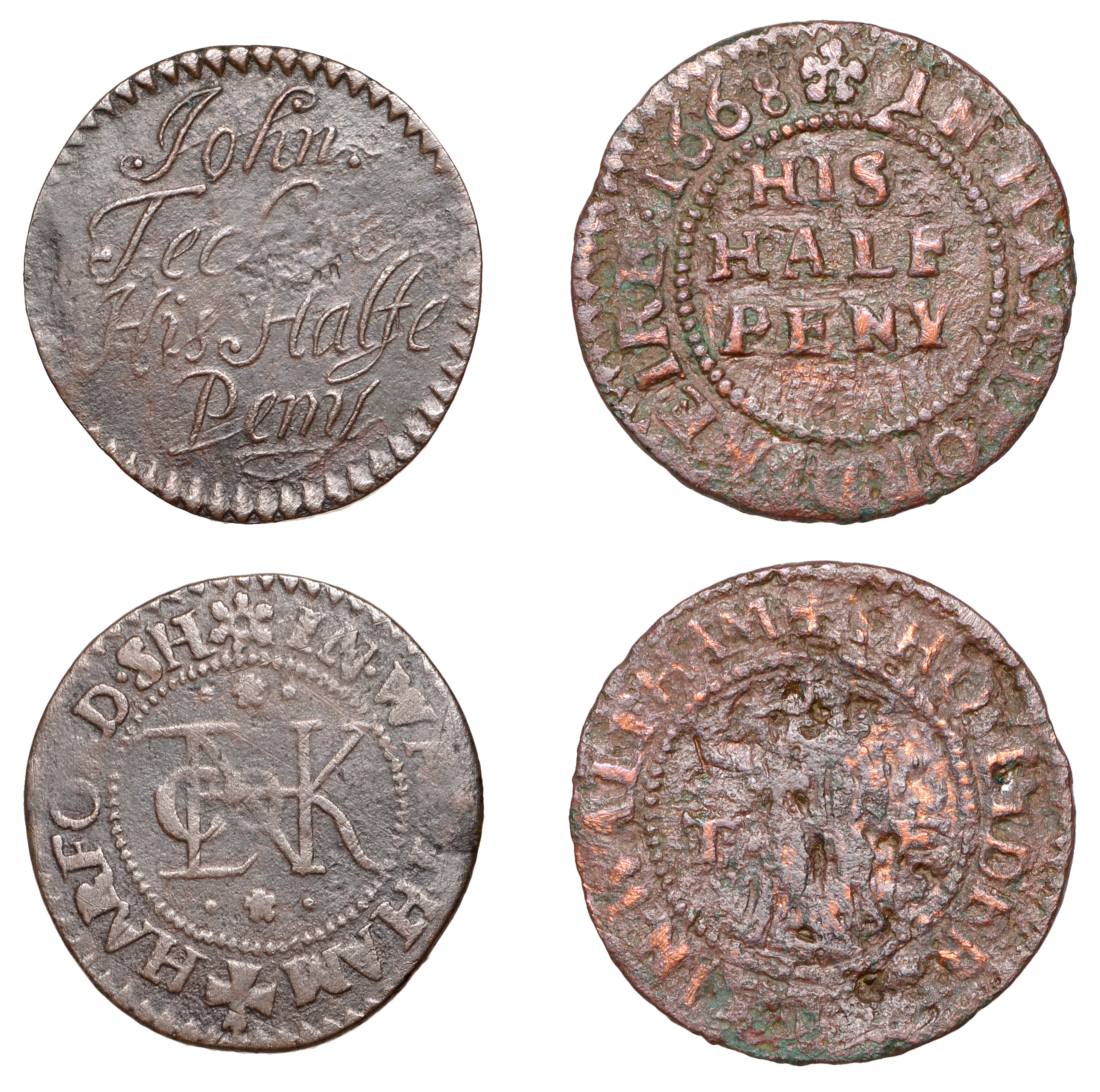 HERTFORDSHIRE, Waltham Cross, Tho. Liderdall, Halfpenny, 1668, 2.36g/12h
