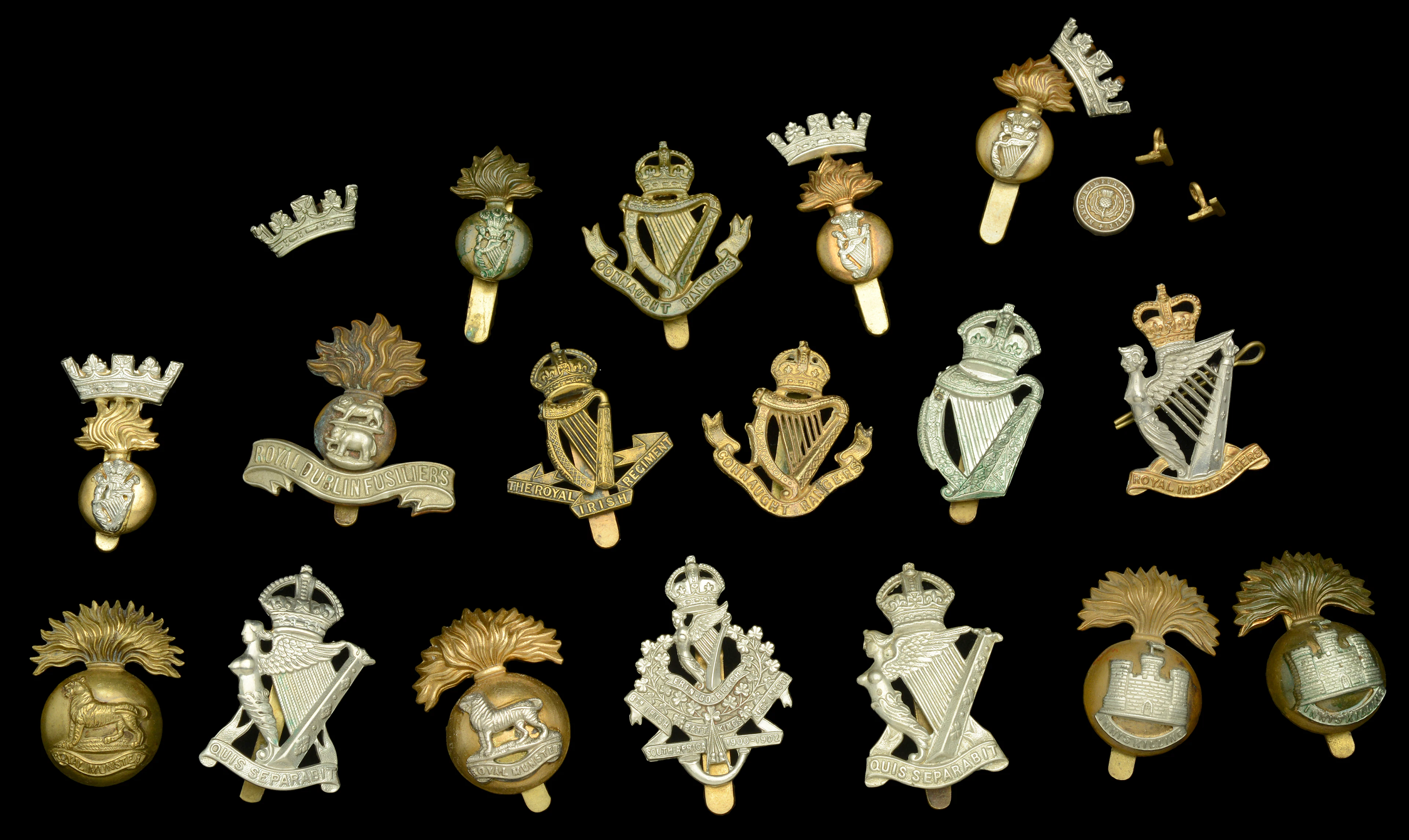 Assorted Irish Regimental Badges. A good selection including Connaught