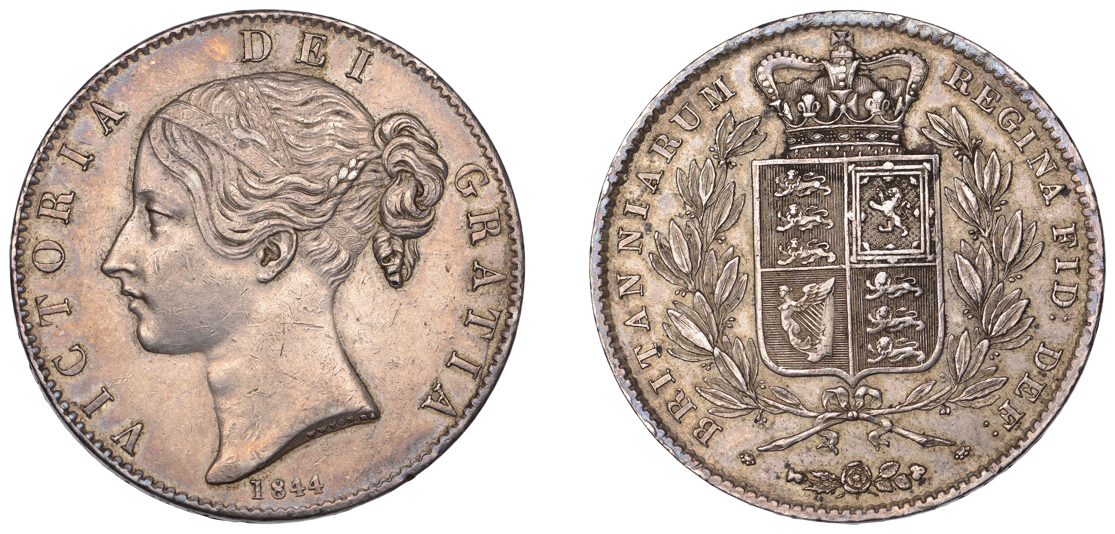 Victoria (1837-1901), Crown, 1844, edge viii (ESC 2561; S 3882). Toned