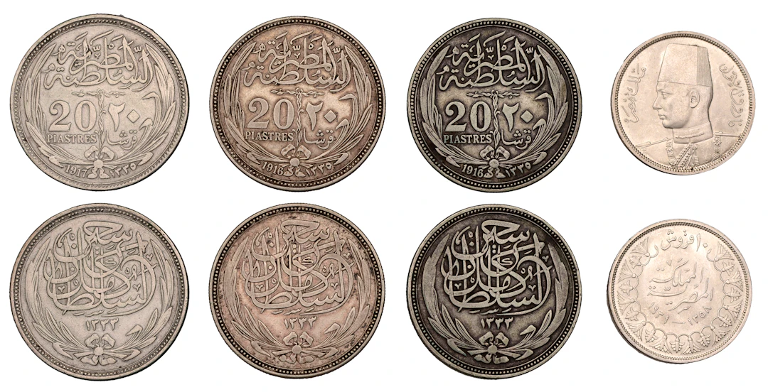 Egypt, Farouk I, 10 Qirsh, AH 1358 (1939), London (KM 367); with others