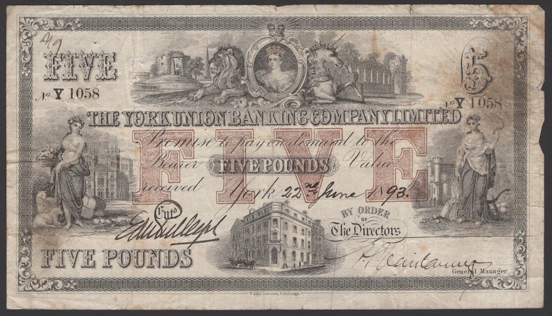 York Union Banking Company, £5, York, 22 June 1893, serial number