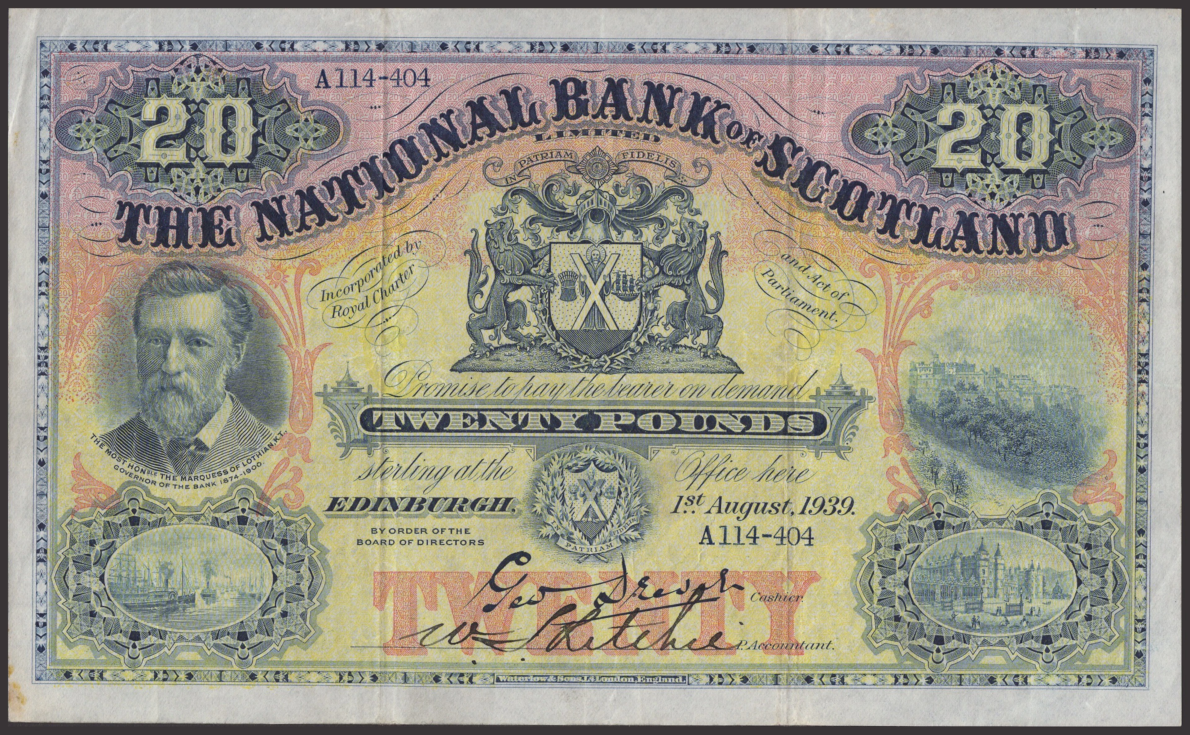 National Bank of Scotland Limited, £20, 1 August 1939, serial number