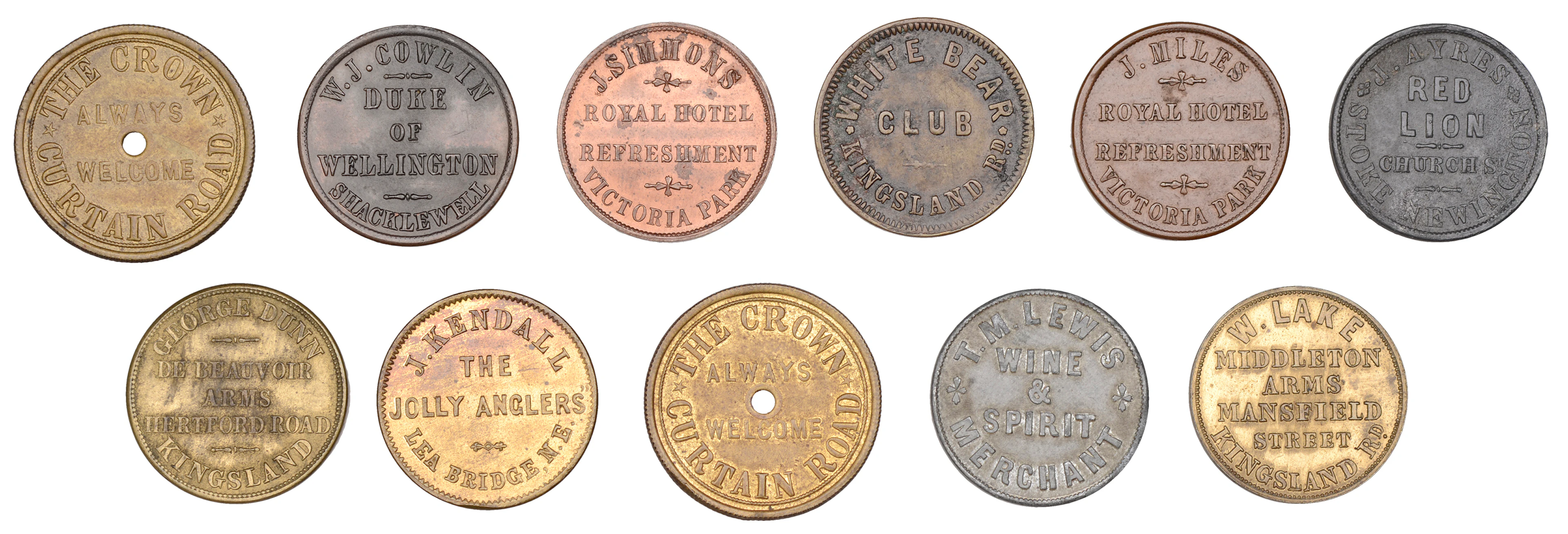 Kingsland, De Beauvoir Arms, George Dunn, brass Threehalfpence by