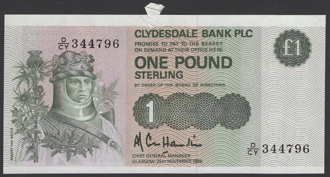 ERROR: Clydesdale Bank PLC, £1, 25 November 1985, serial number D/CY