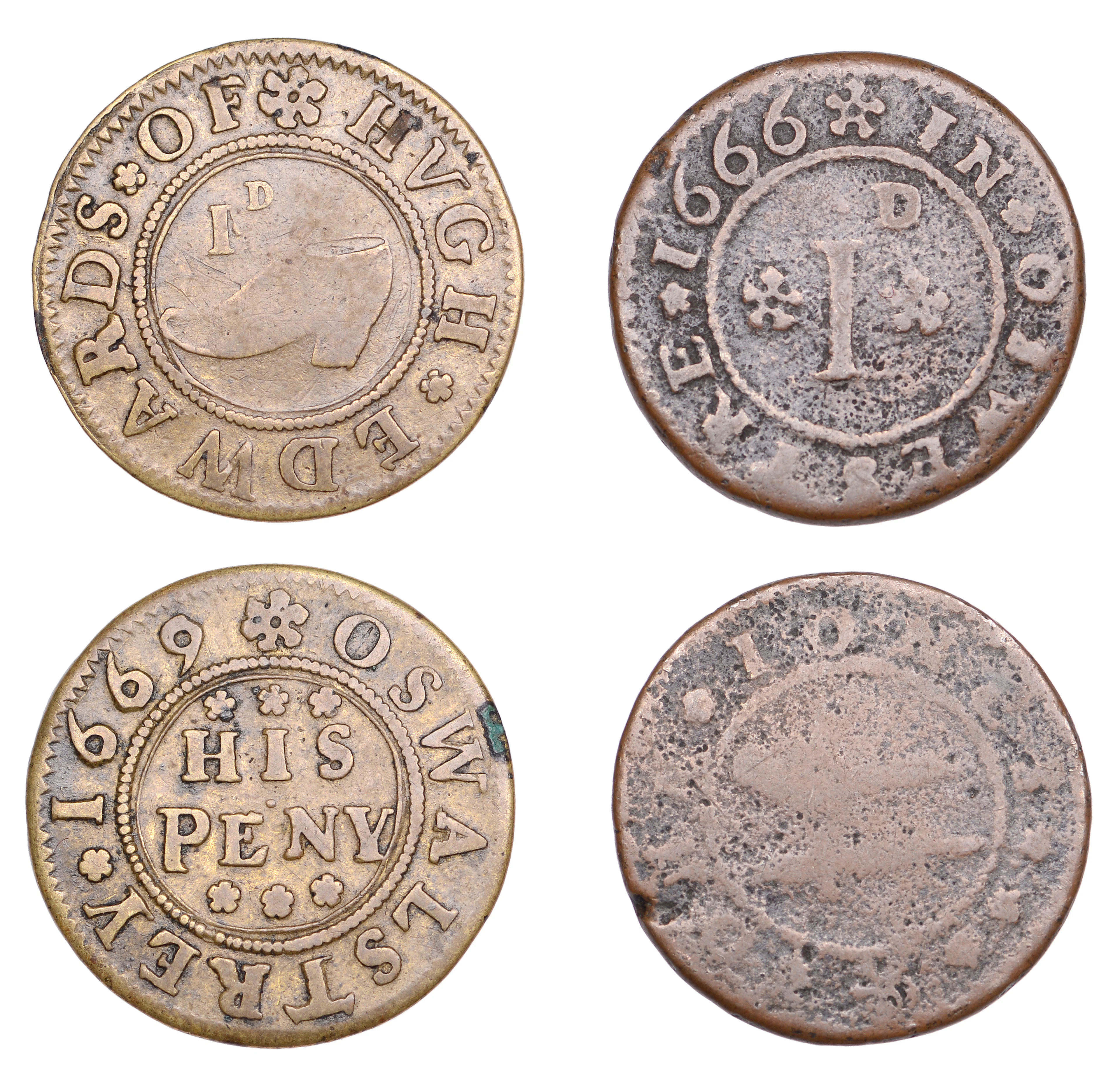 17th Century Tokens, SHROPSHIRE, Oswestry, Hugh Edwards, Penny, 1669