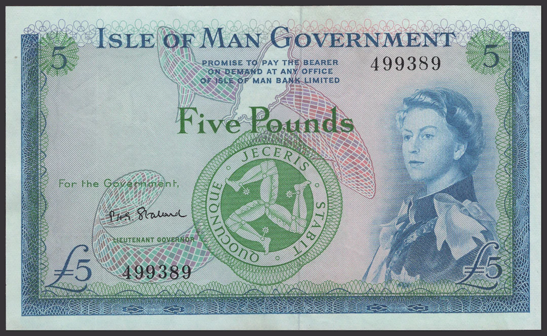 Isle of Man Government, R.H.Garvey, £5, ND (1961), serial number 499389