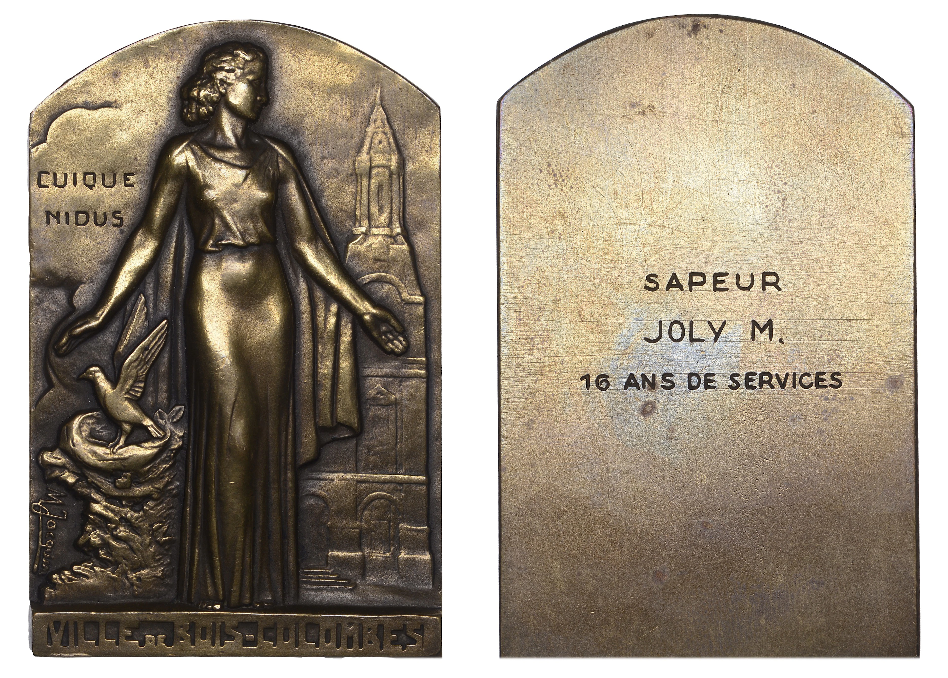 FRANCE, Ville de Bois-Colombes, c. 1920, a uniface bronze plaque by