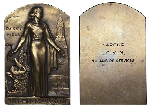 FRANCE, Ville de Bois-Colombes, c. 1920, a uniface bronze plaque by