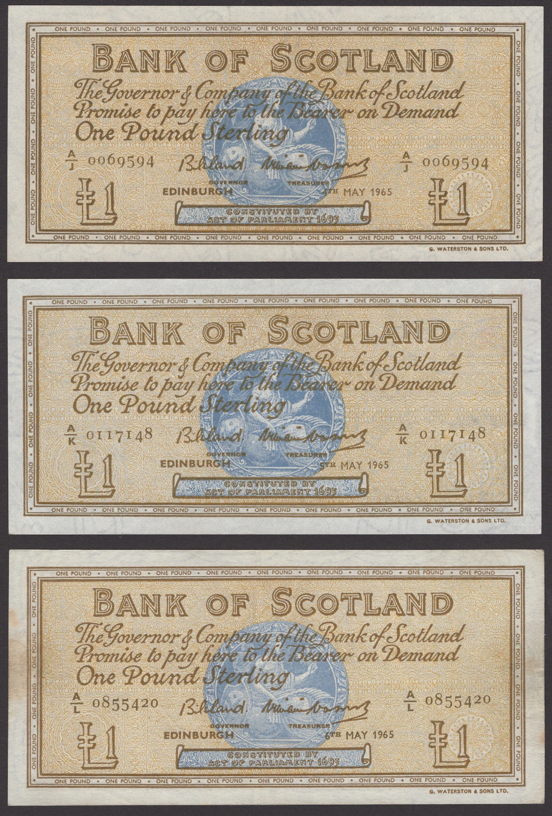 Bank of Scotland, £1 (6), 4 May 1965, 5 May 1965, 6 May 1965, 7 May