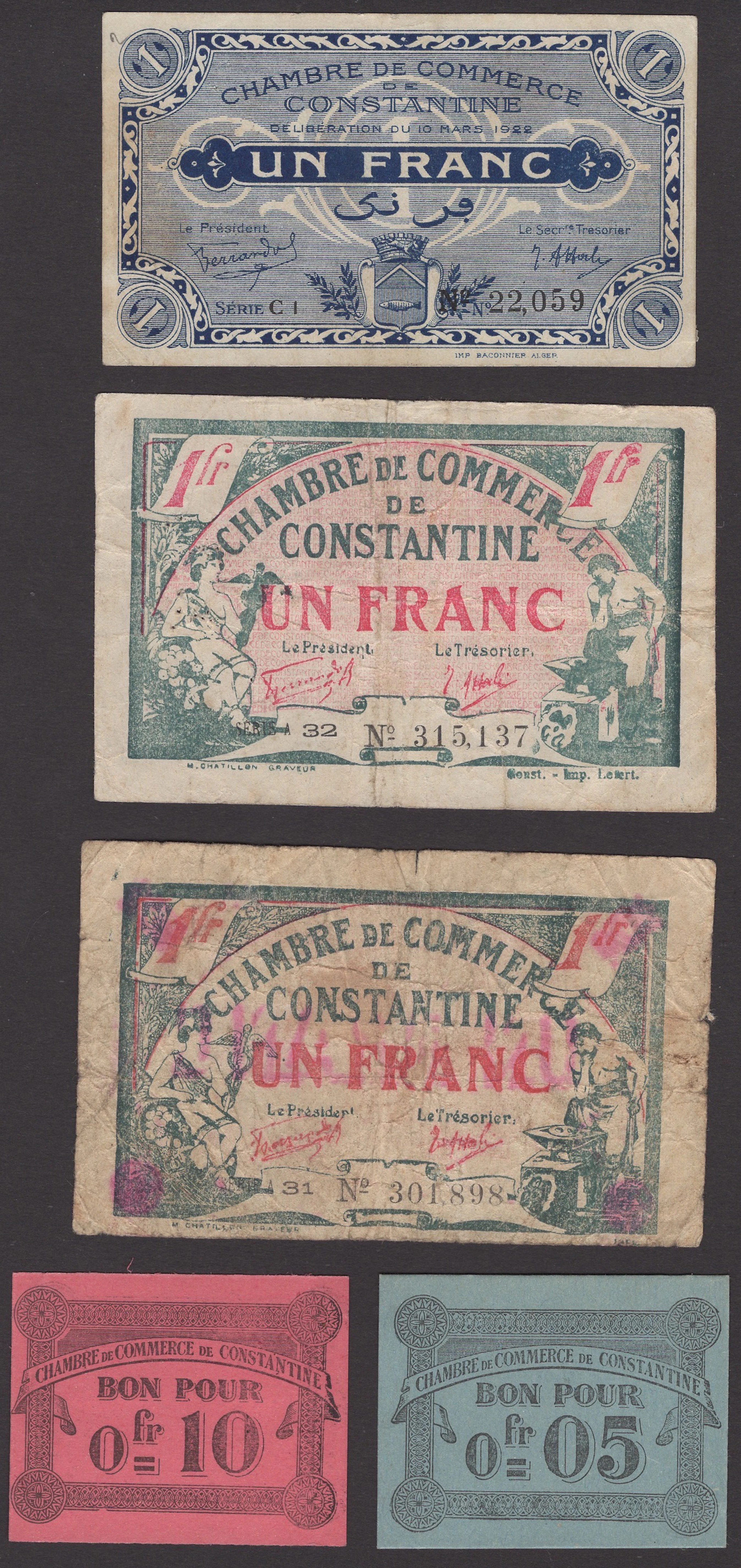 Chambre de Commerce de Constantine, 5 and 10 Centimes, 12 October