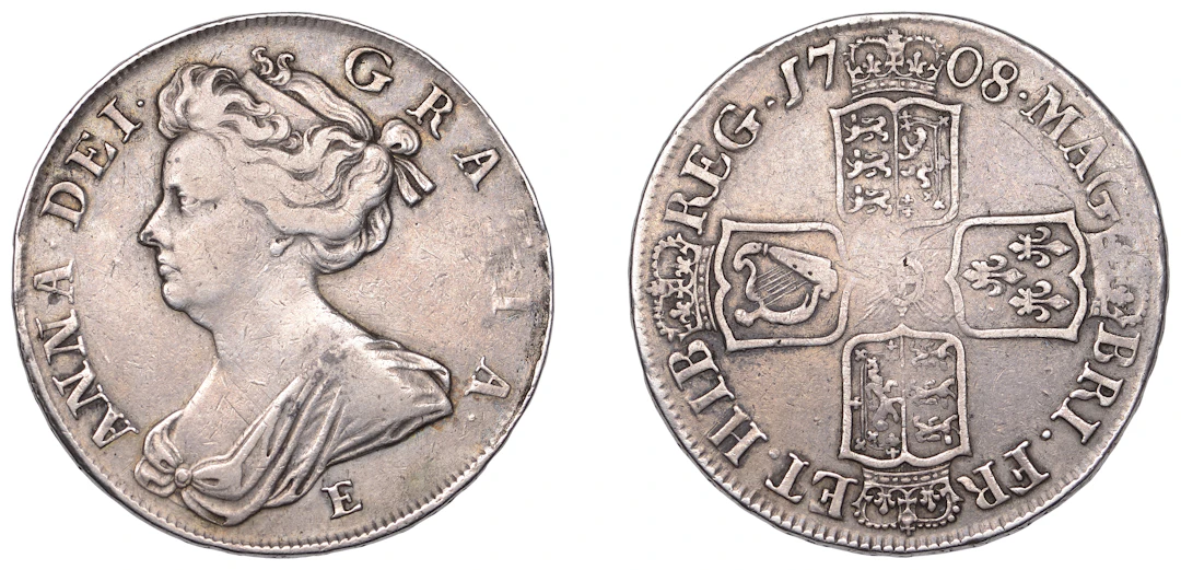 Anne (1702-1714), Halfcrown, 1708e, edge septimo (ESC 1382; S 3605).