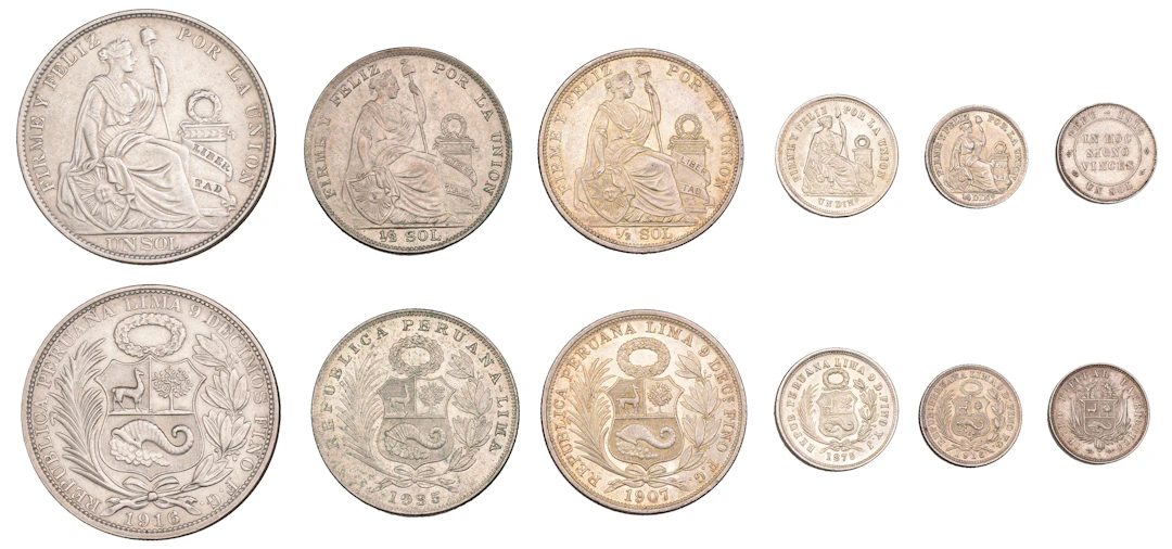Peru, Republic, Sol, 1916, Half-Sol (2), 1907, 1935, Dinero, 1875